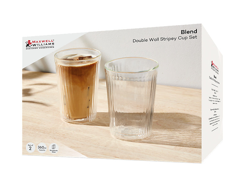 Maxwell & Williams Blend Stripey Double Wall Cup Set 2 Clear 250ml