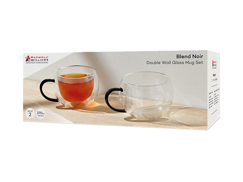 Maxwell & Williams Blend Noir Double Wall Glass Mug Clear 270ml 2 Piece