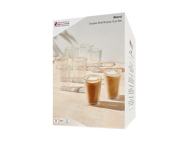 Maxwell & Williams Blend Stripey Double Wall Cup Set 8 Clear 250ml