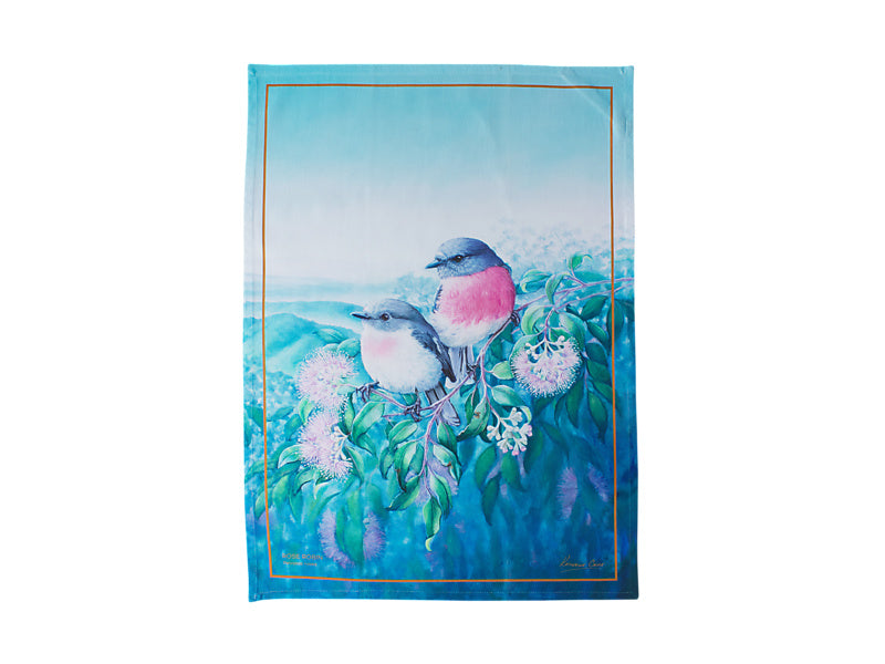 Maxwell & Williams Birds of Australia KC 10yr Anniversary Tea Towel Rose Robin 50 x 70cm