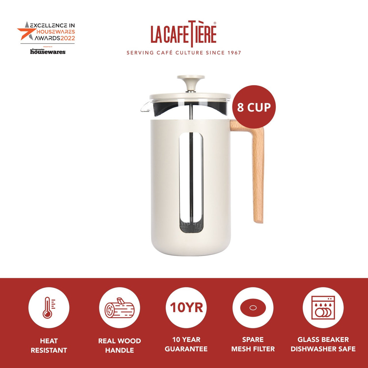 La Cafetière Pisa Stainless Steel Cafetière 8 Cup / 1L (Latte)