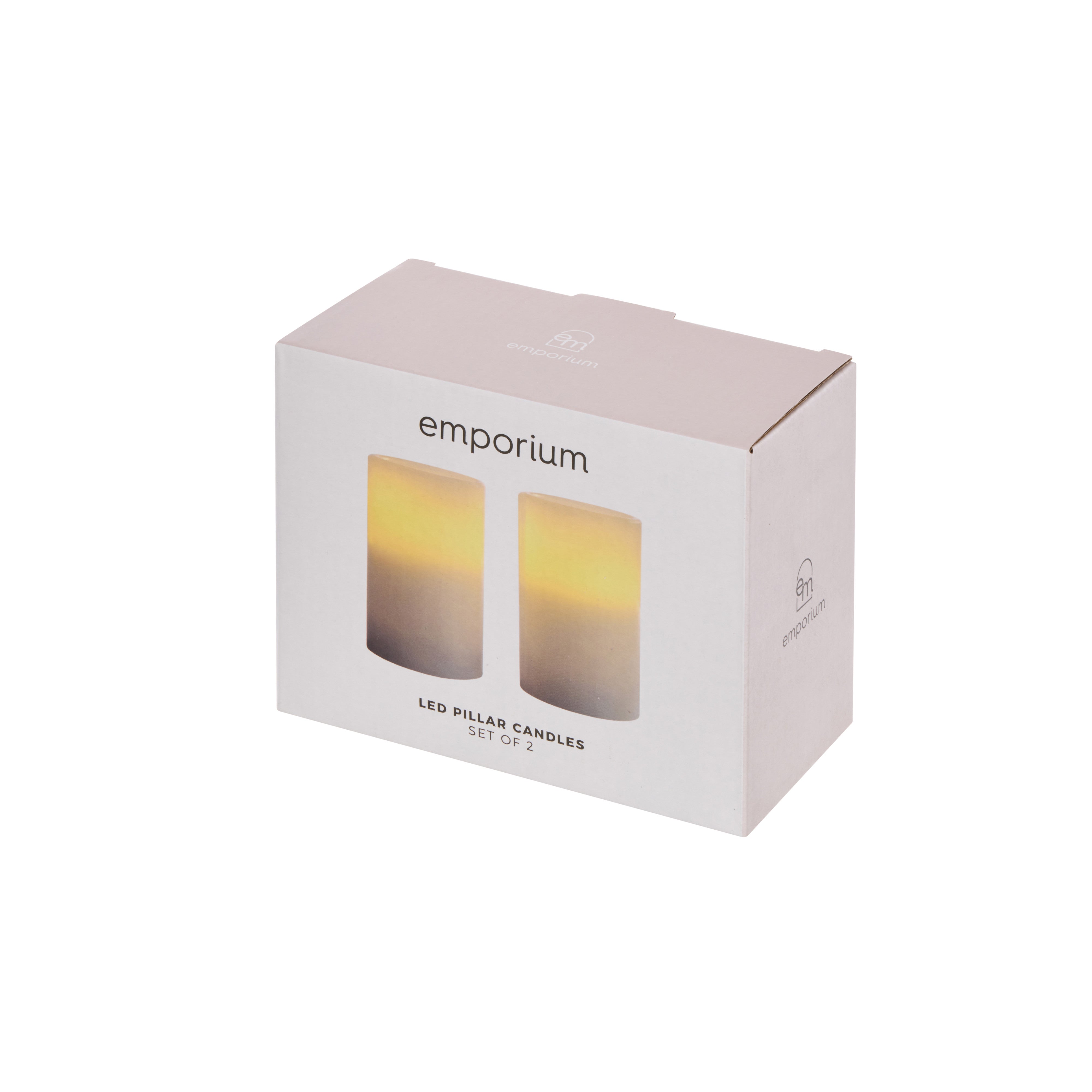 Emporium Pillar LED Candles 2 Piece Set White