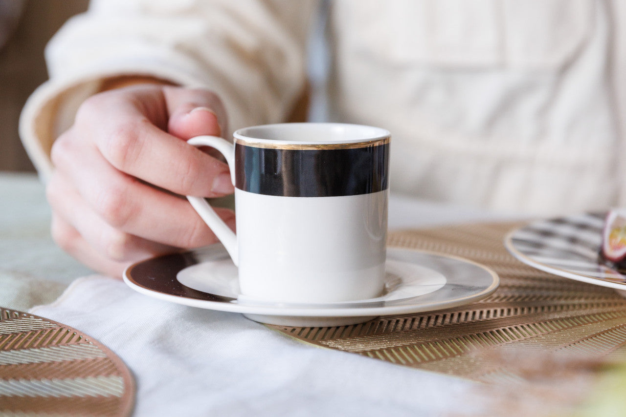 Mikasa Luxe Deco Fine China Espresso Cup & Saucer Set 2 Piece 100ml (Band Pattern)