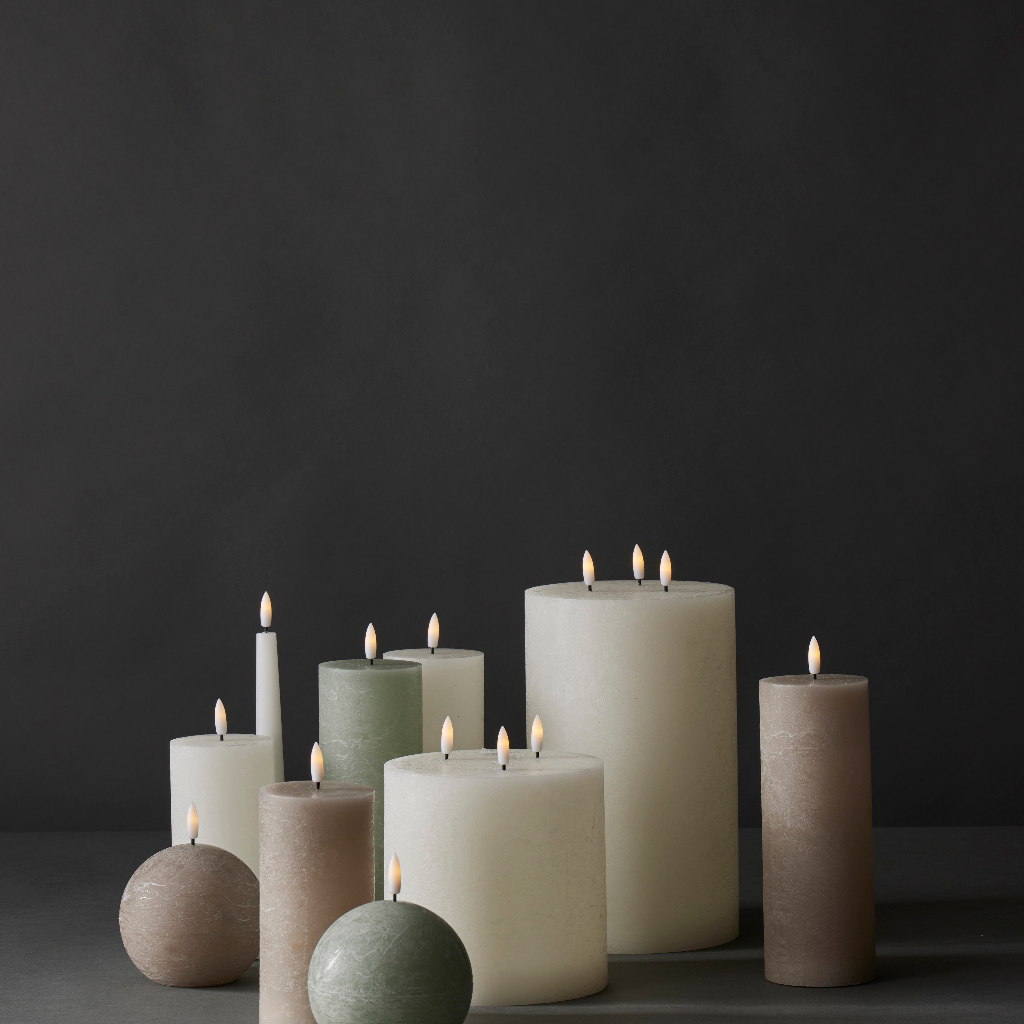 Amalfi Hughe LED Flickering Pillar Candle Rustic Taupe 7.5x7.5x20cm