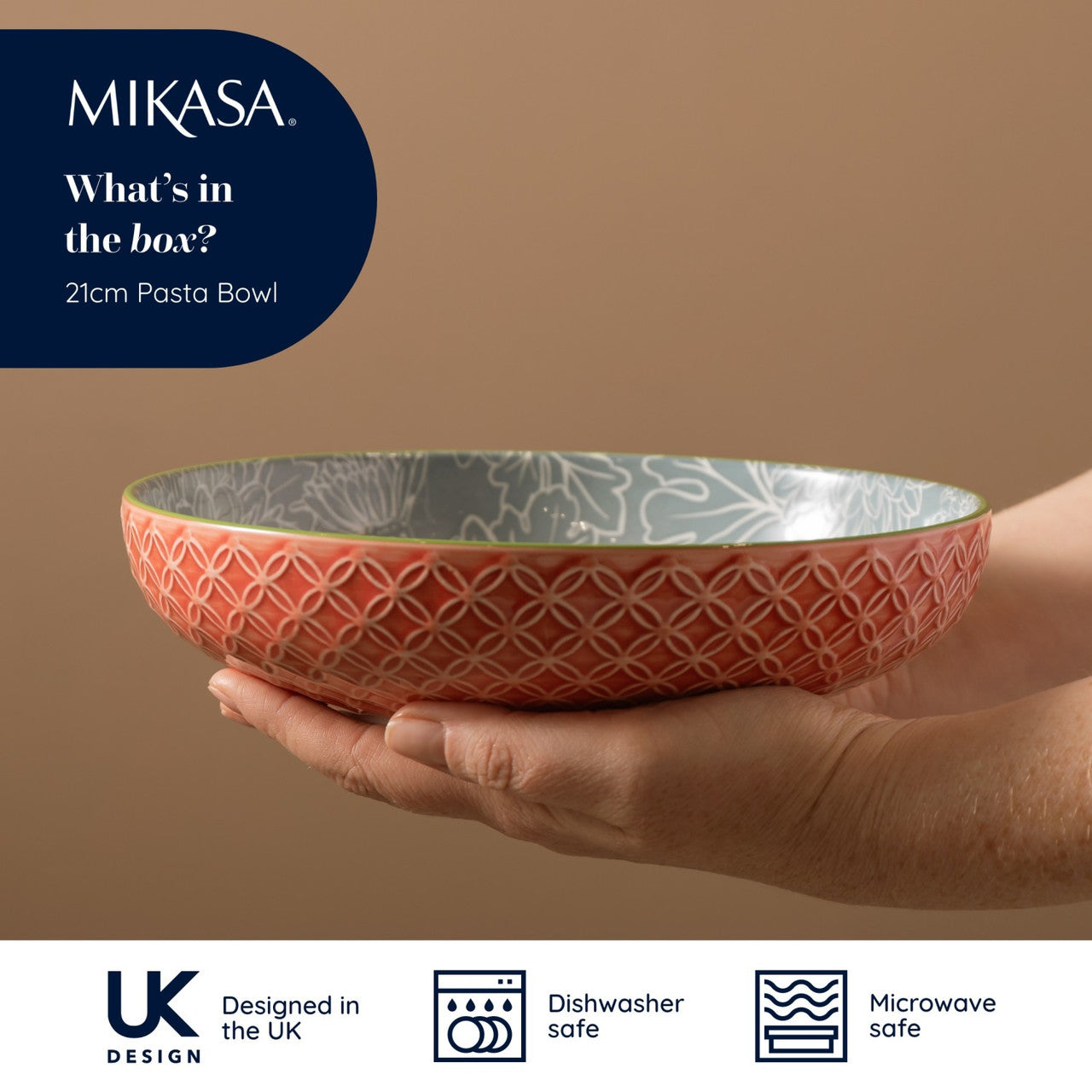 Mikasa Glazed Stoneware Coupe Bowl 21cm (Geometric Leaf)