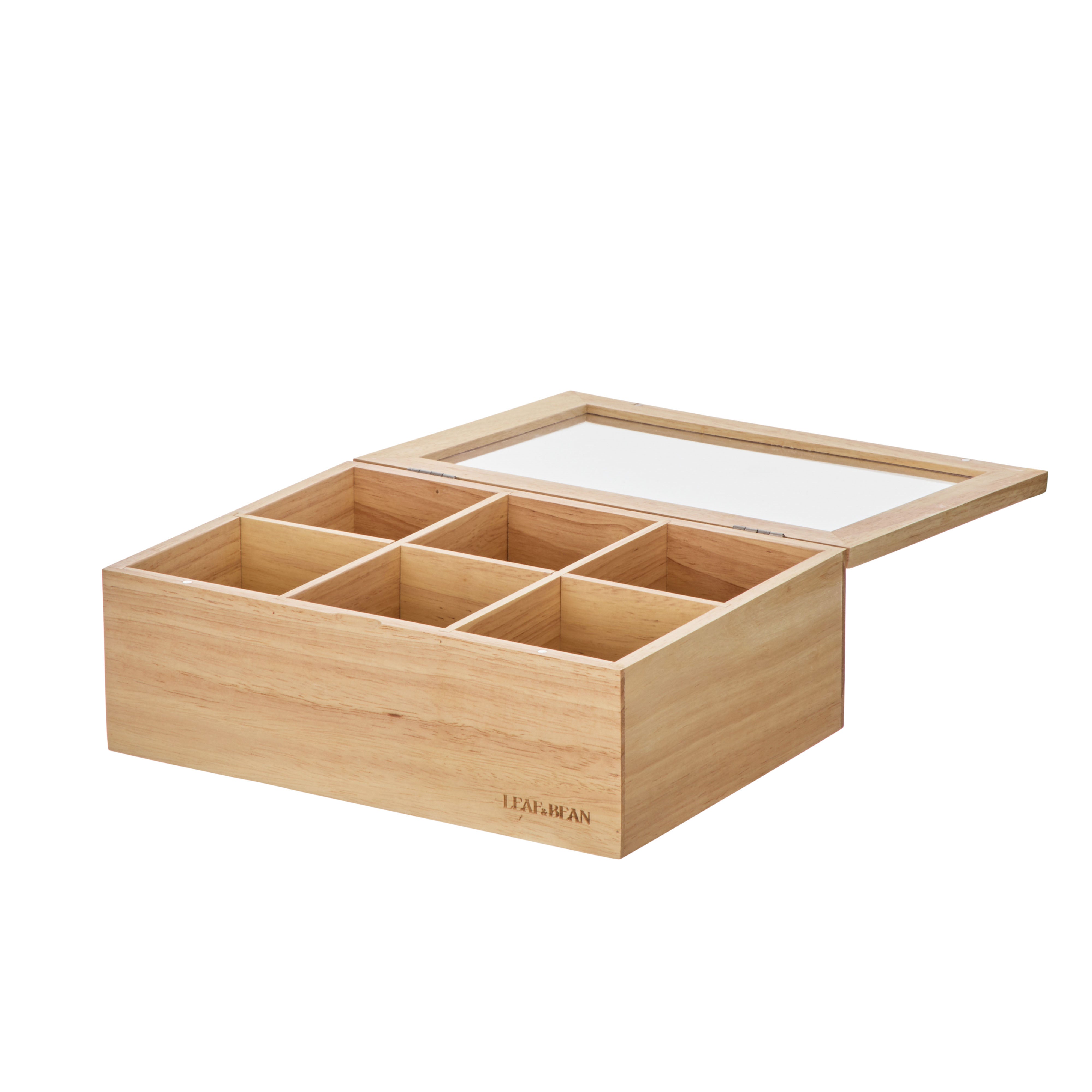Leaf & Bean Wooden Tea Box Wide Natural