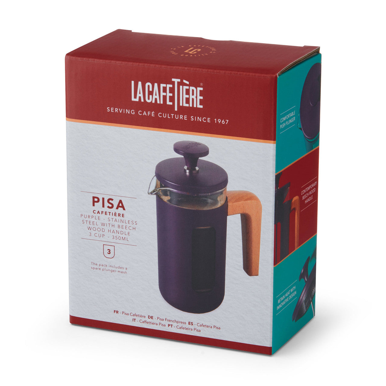 La Cafetière Pisa Stainless Steel Cafetière 3 Cup / 350ml (Purple)