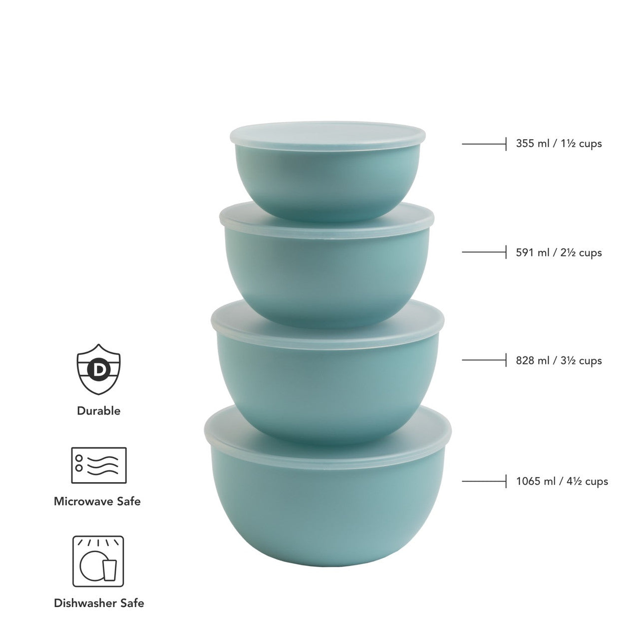 KitchenAid 4 Piece Meal Prep Bowl Set with Lids (Mineral Water)
