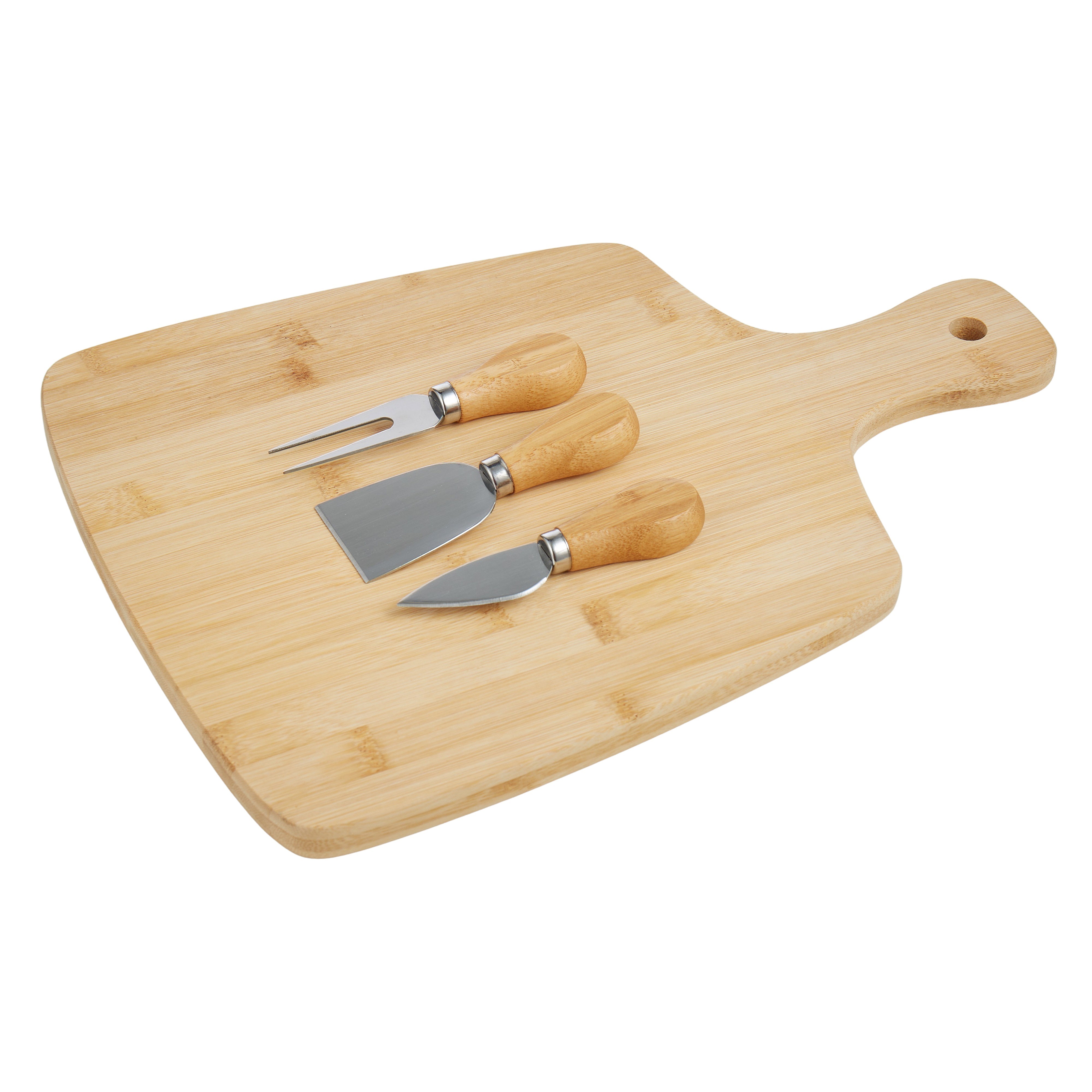 Davis & Waddell Bamboo Cheese Paddle with 3 Piece Set Knives Natural