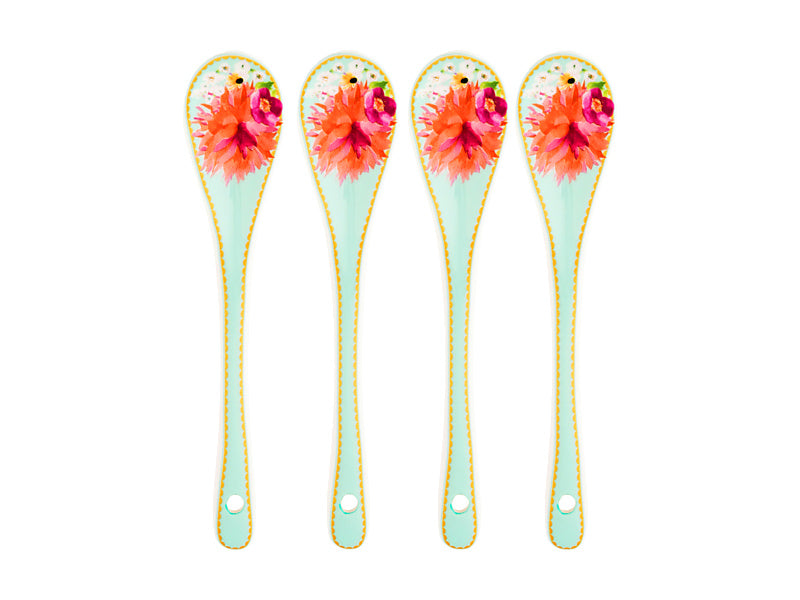 Maxwell & Williams Teas & C's Dahlia Daze Ceramic Teaspoon Sky 4 Piece