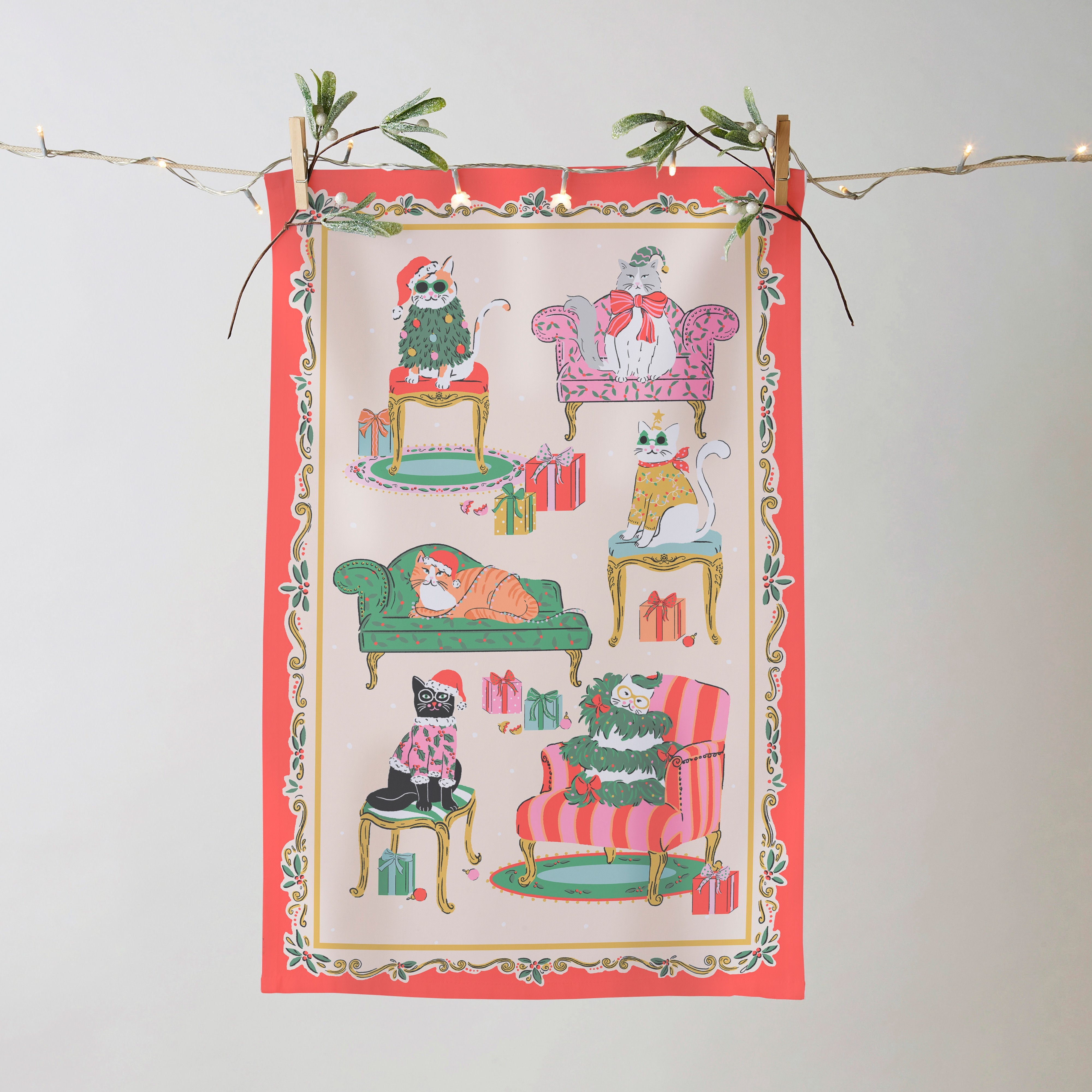 Ulster Weavers Christmas Cool Cats Cotton Tea Towel Multi-Coloured