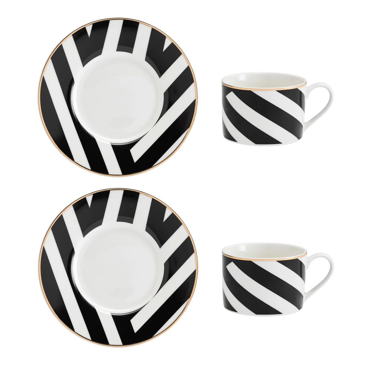 Mikasa Luxe Deco Fine China Tea Cup & Saucer Set 2 Piece 250ml (Geo Pattern)