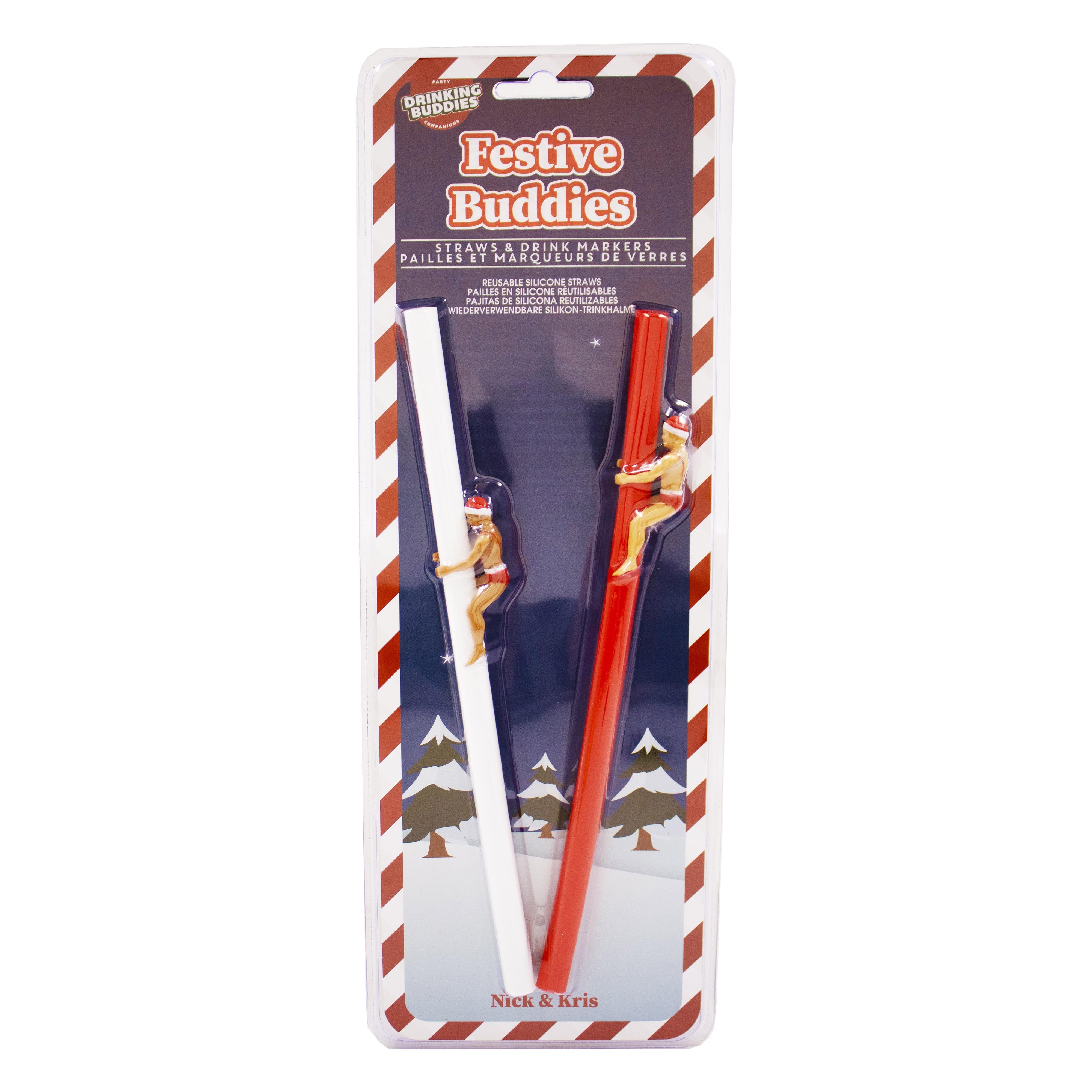 Drinking Buddies Festive Buddies Straws 2 Piece Set