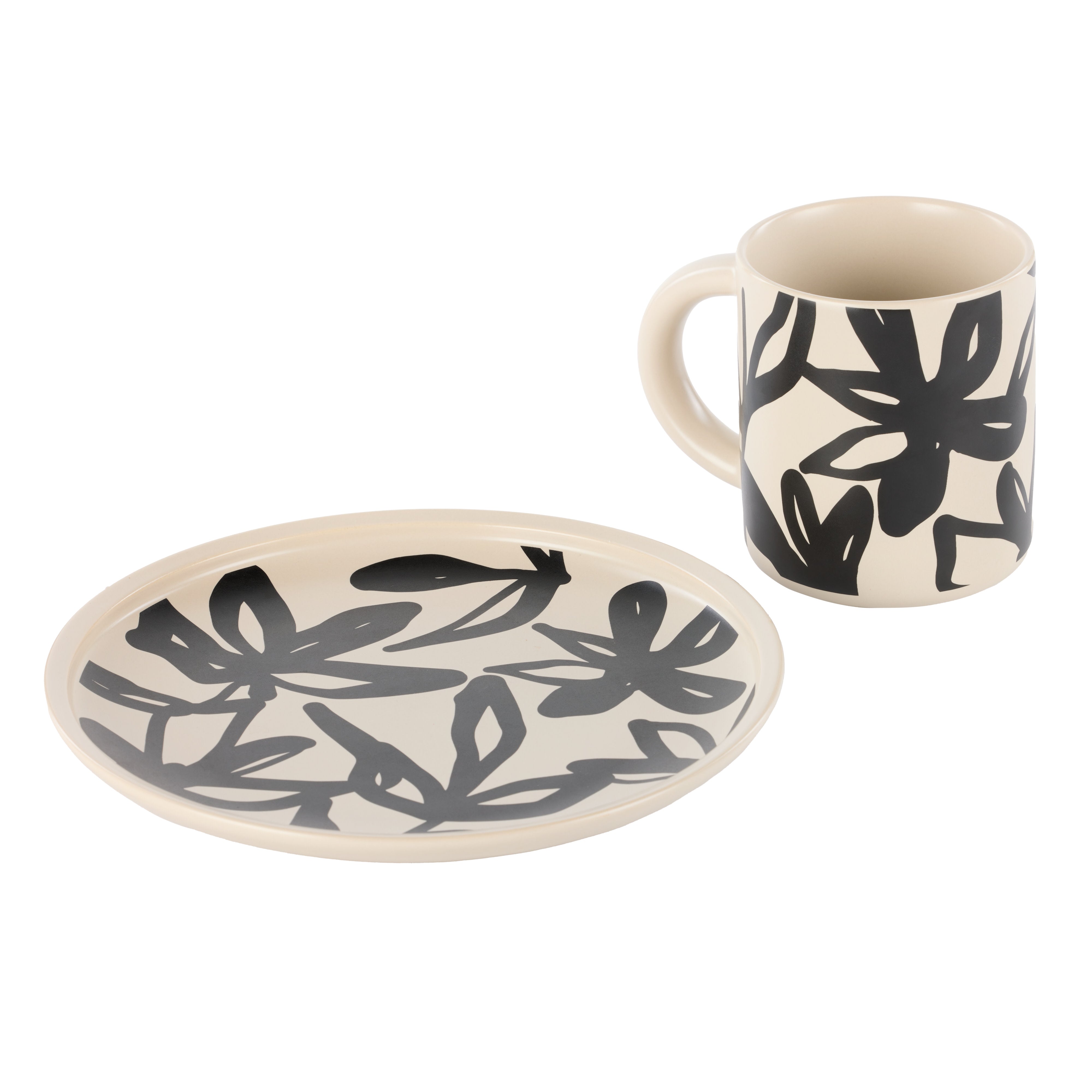 Leaf & Bean Freya Mug & Side Plate 2 Piece Set Oat & Black