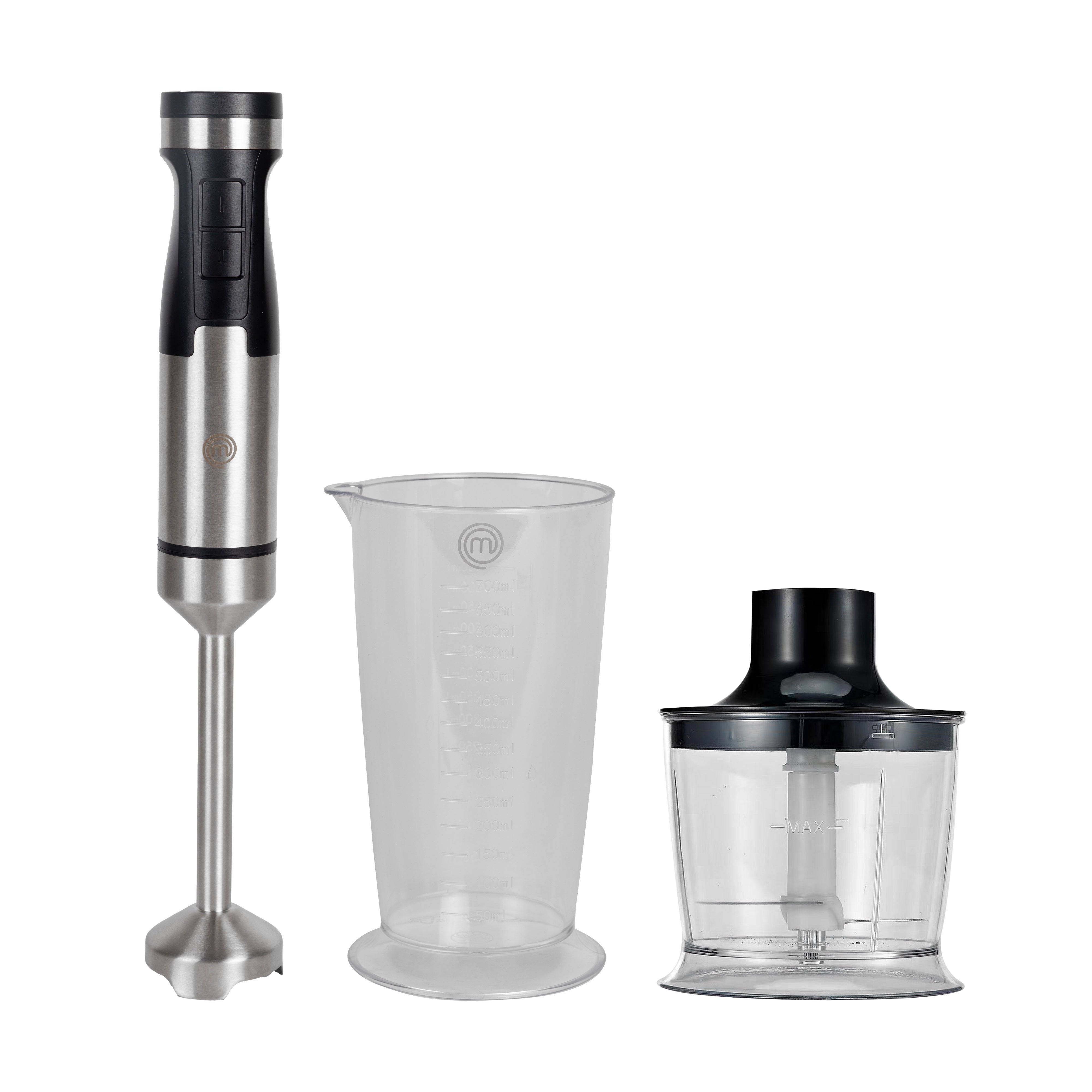 MasterChef Classic Performance Stick Blender Set with Chopper & Measuring Jug Black & Stainless Steel
