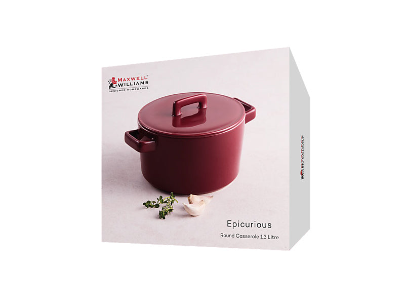 Maxwell & Williams Epicurious Round Casserole 1.3L Bordeaux 17 x 8cm