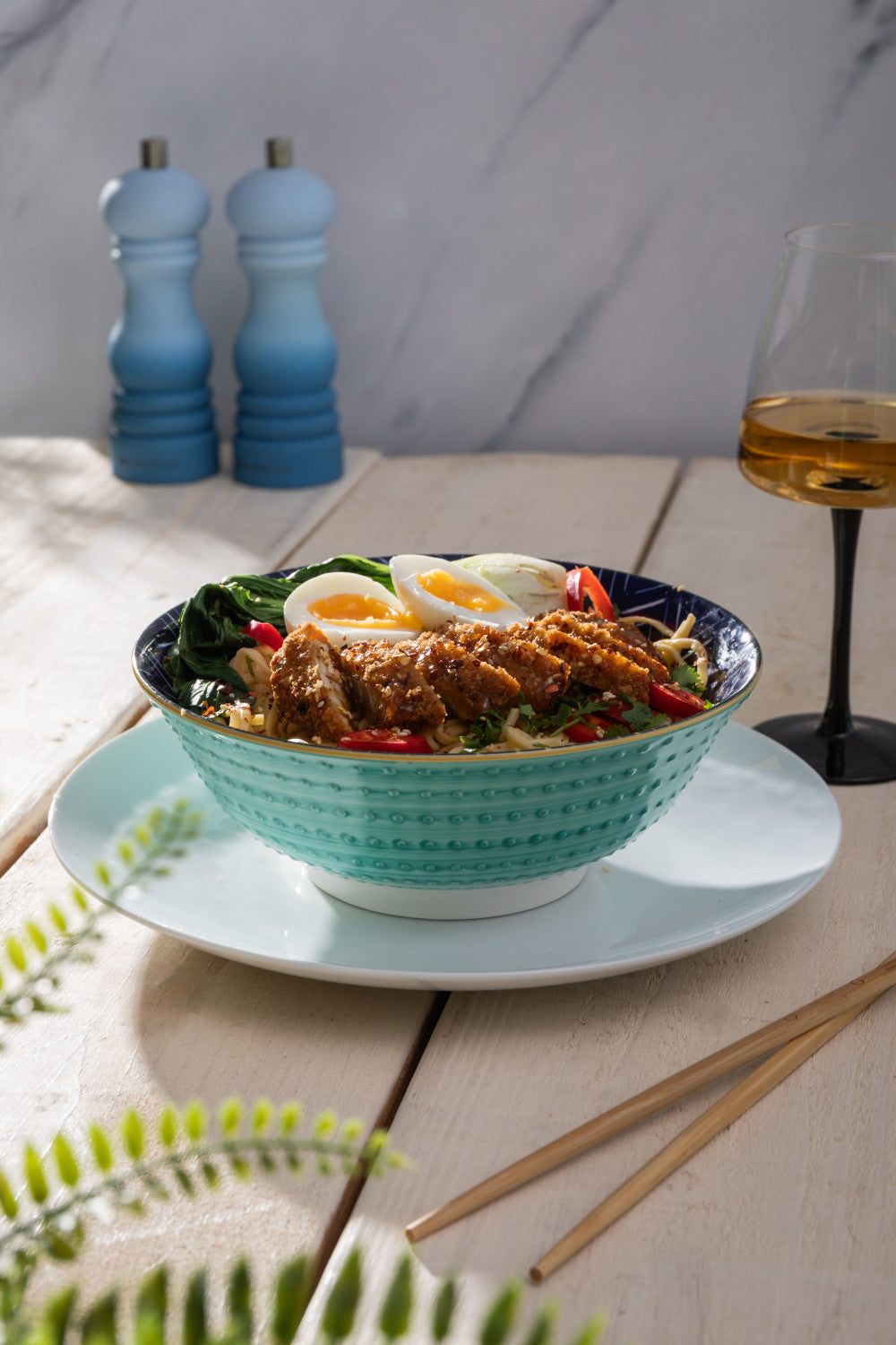 Mikasa Stoneware Ramen Bowl 21cm (Indigo Chevron)