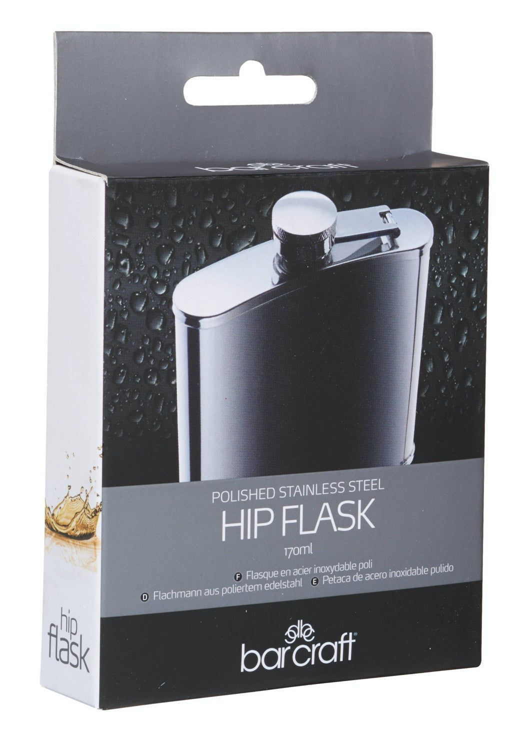 BarCraft Polished Stainless Steel 170ml Hip Flask