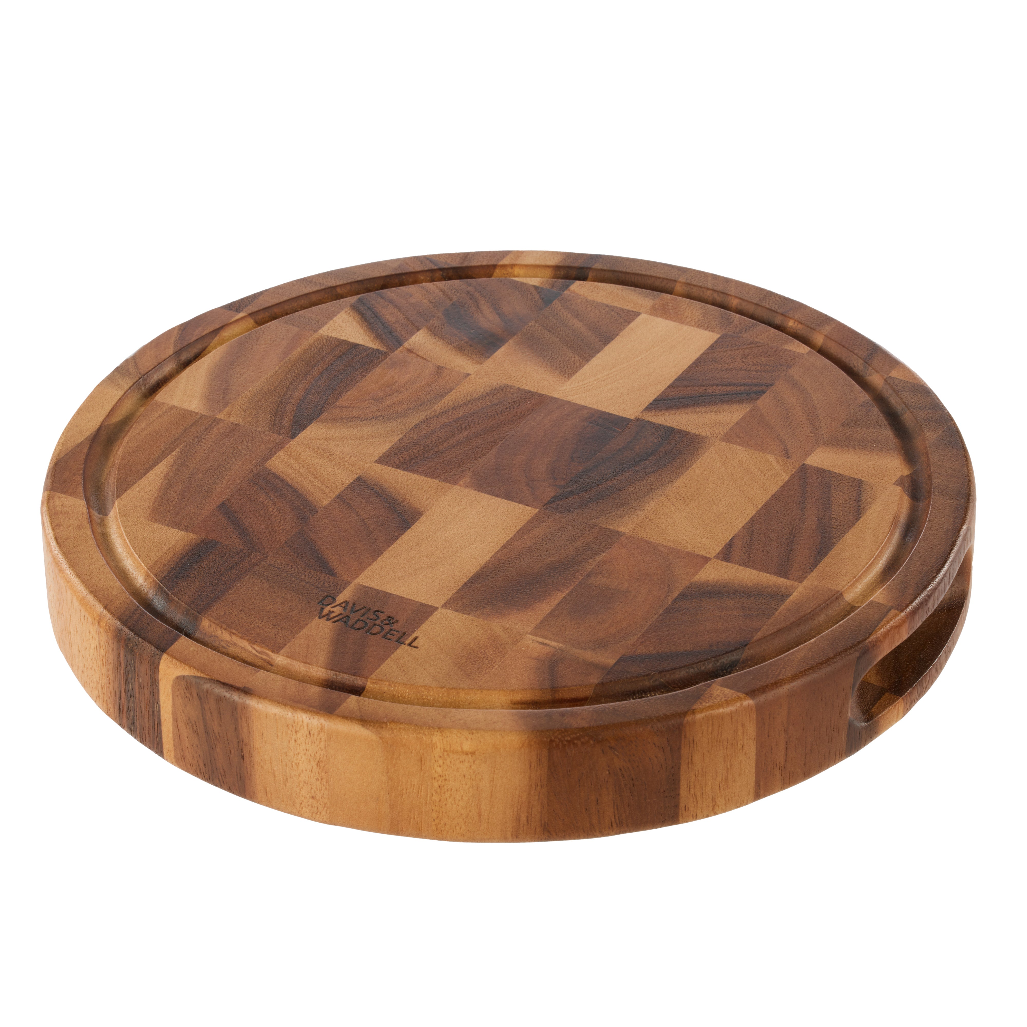 Davis & Waddell Round Acacia Wood End Grain Cut Board Natural Matt Lacquer