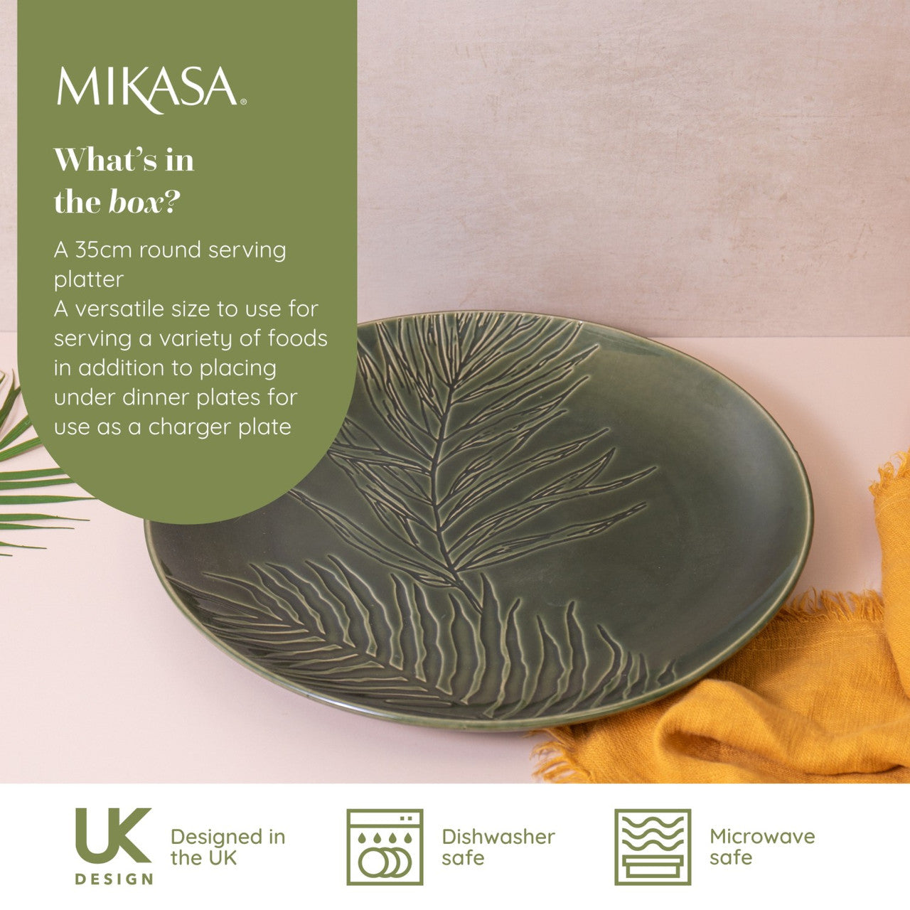 Mikasa Jardin Stoneware Round Serving Platter 35cm (Green)