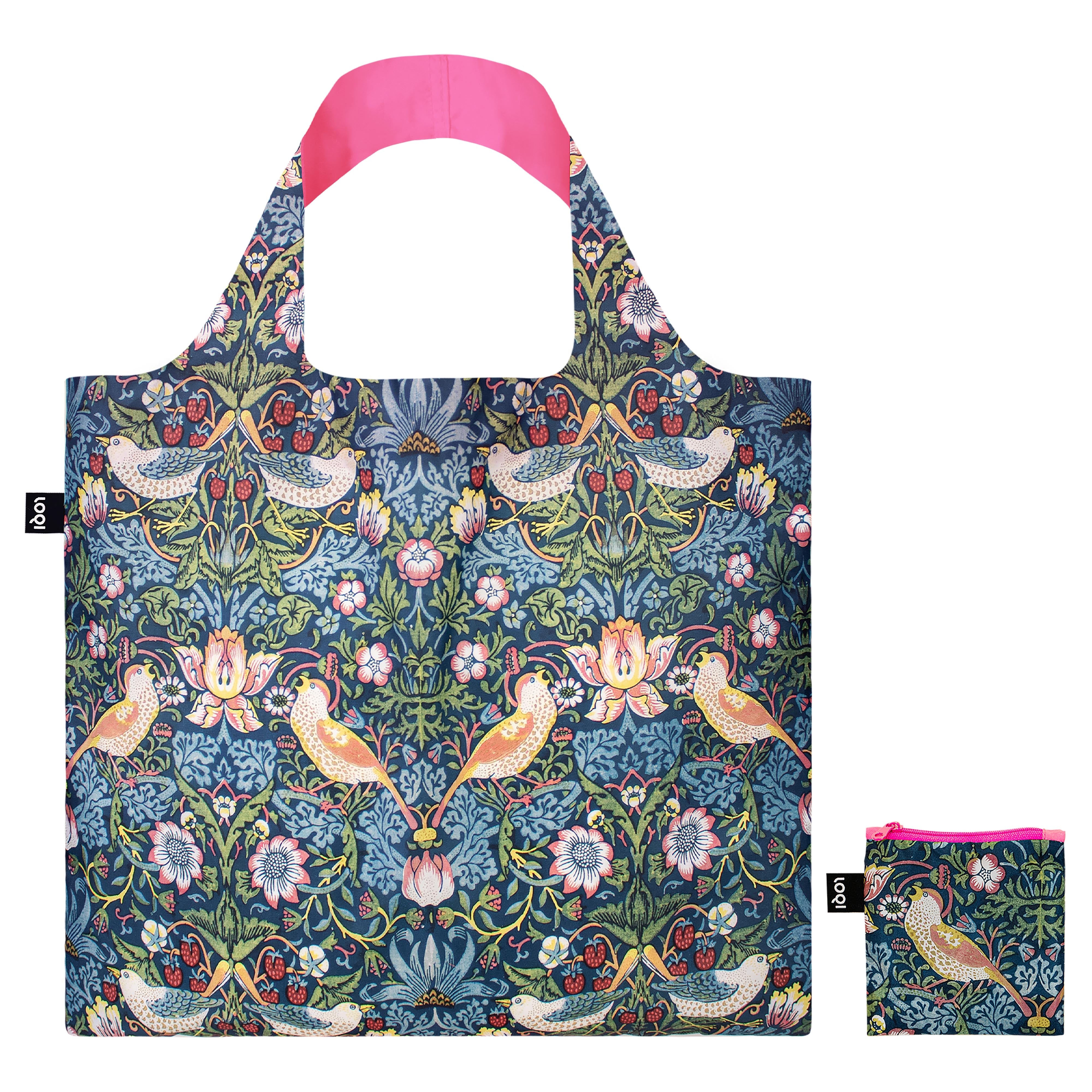 LOQI William Morris The Strawberry Thief Tote Bag Neon Pink