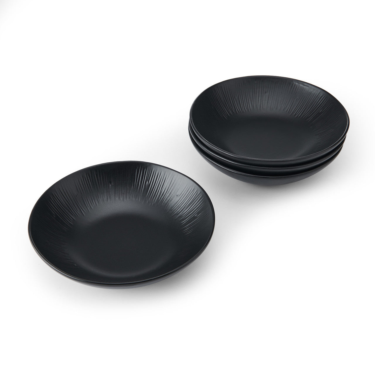 Mikasa Jardin Midnight Stoneware Pasta Bowl Set 4 Piece 20cm (Black)
