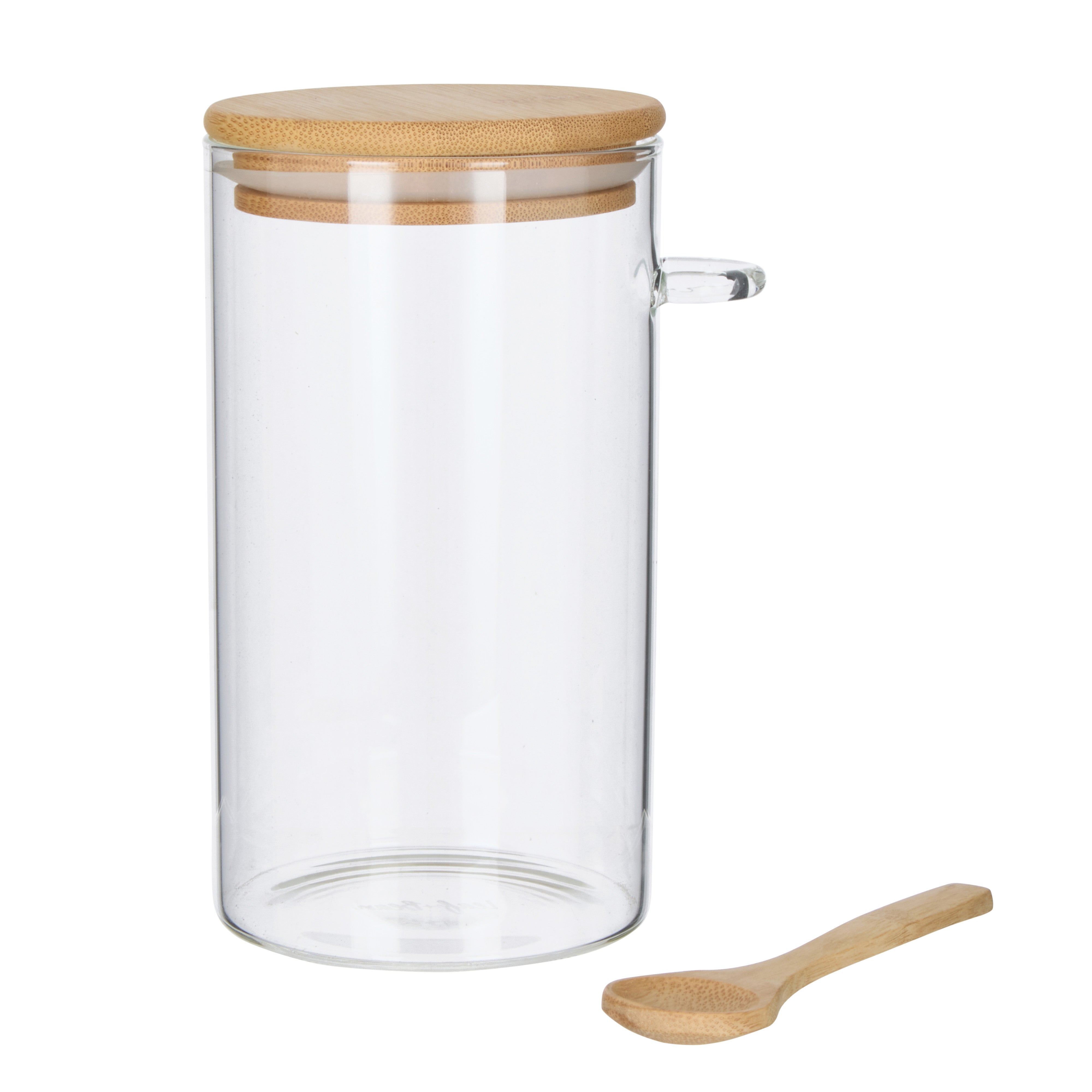 Leaf & Bean Large Glass Canister with Spoon Natural
