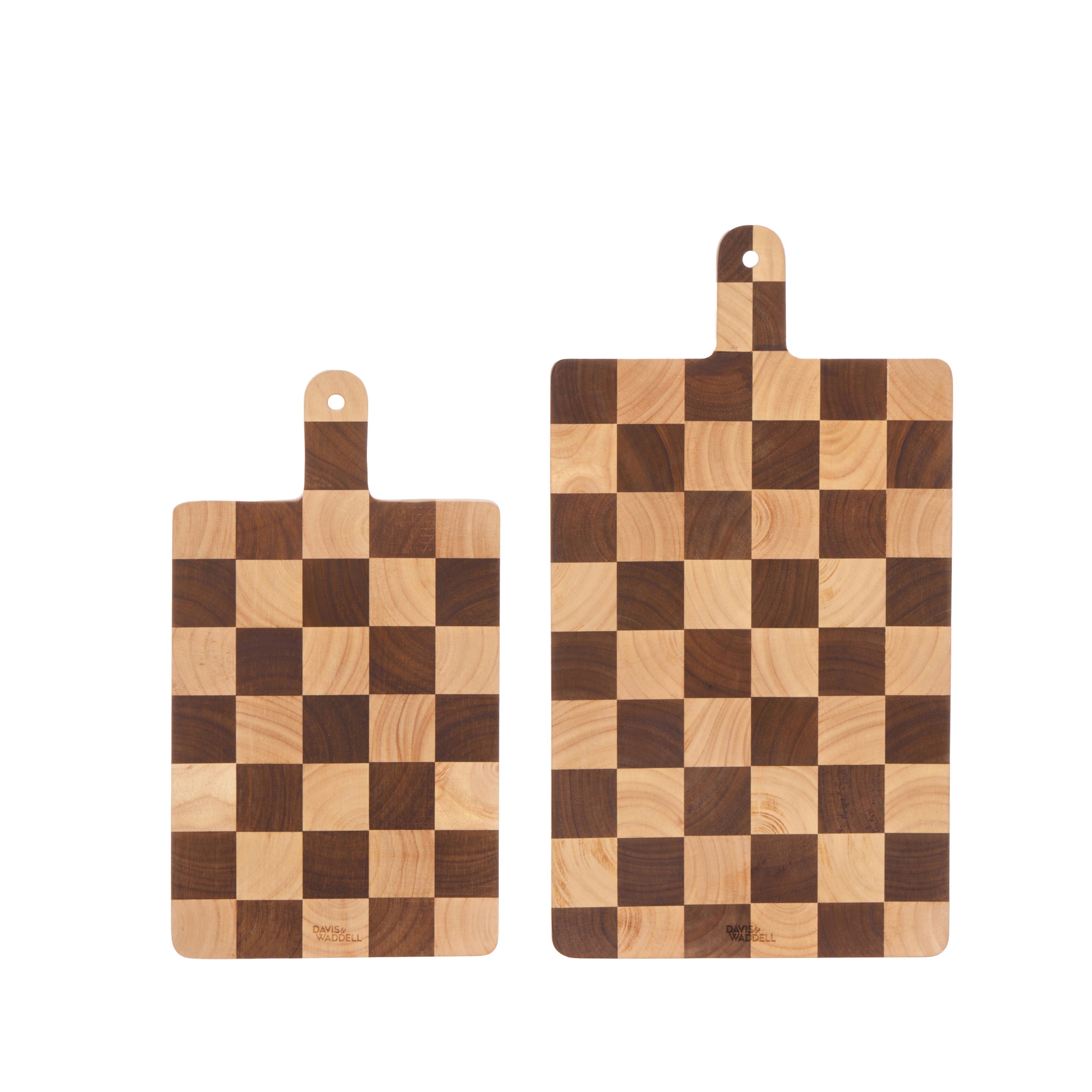 Davis & Waddell Hudson Acacia Wood Checkerboard Serving Board with Handle 44cm Natural