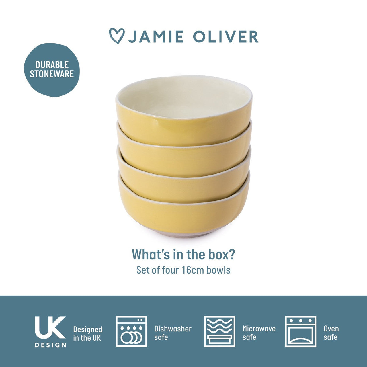 Jamie Oliver Big Love 16cm Brilliant Bowls Set of 4 Yellow