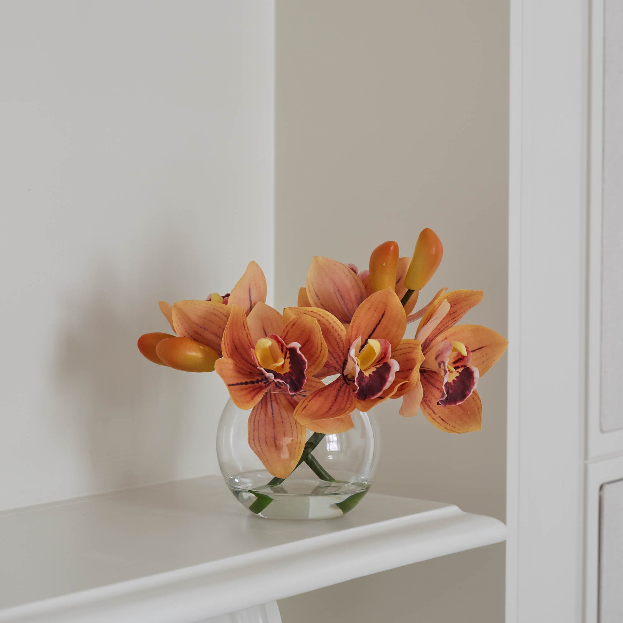 Rogue Cymbidium-Glass Vase Orange 16cm