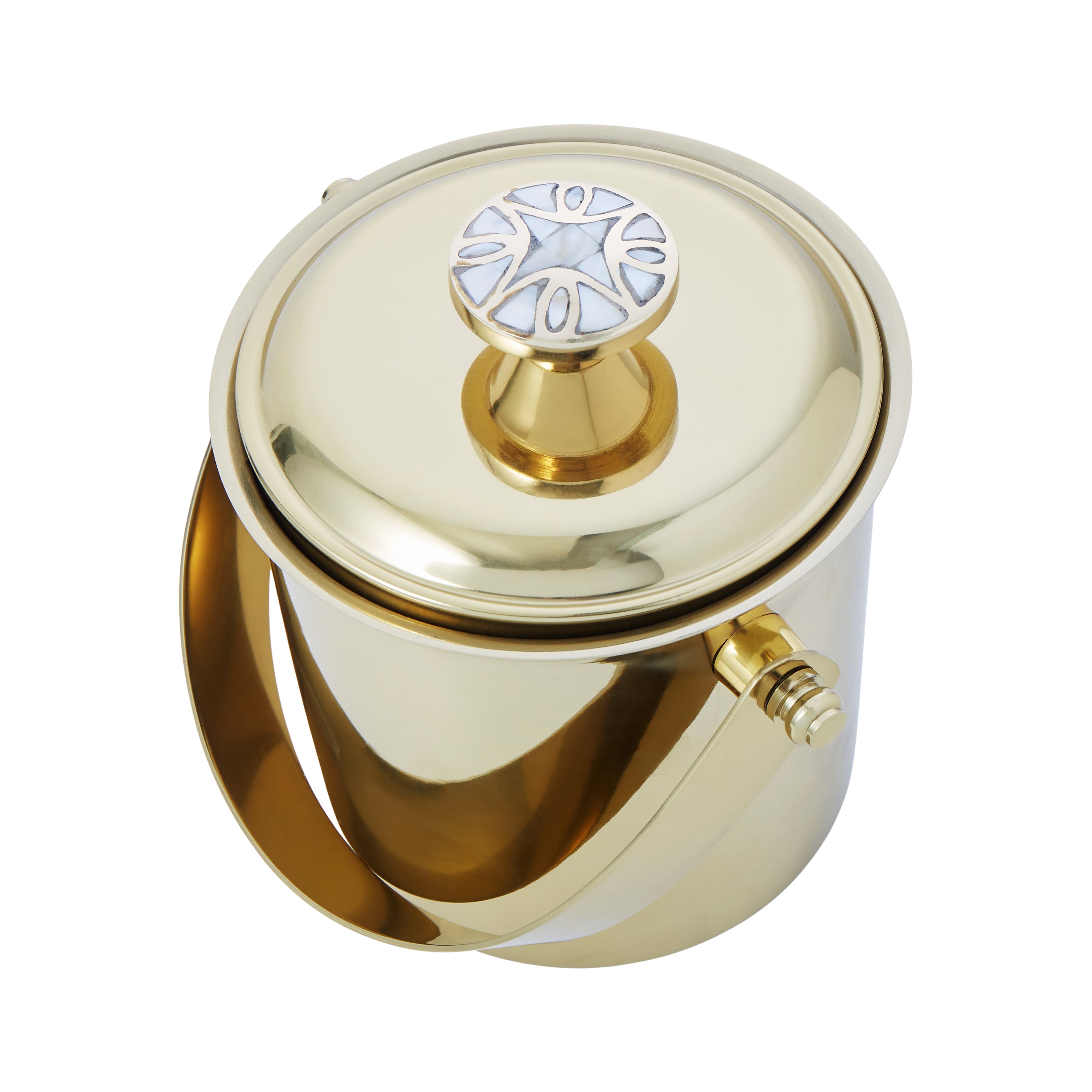Society Home Mother of Pearl Detailed Ice Bucket Gold