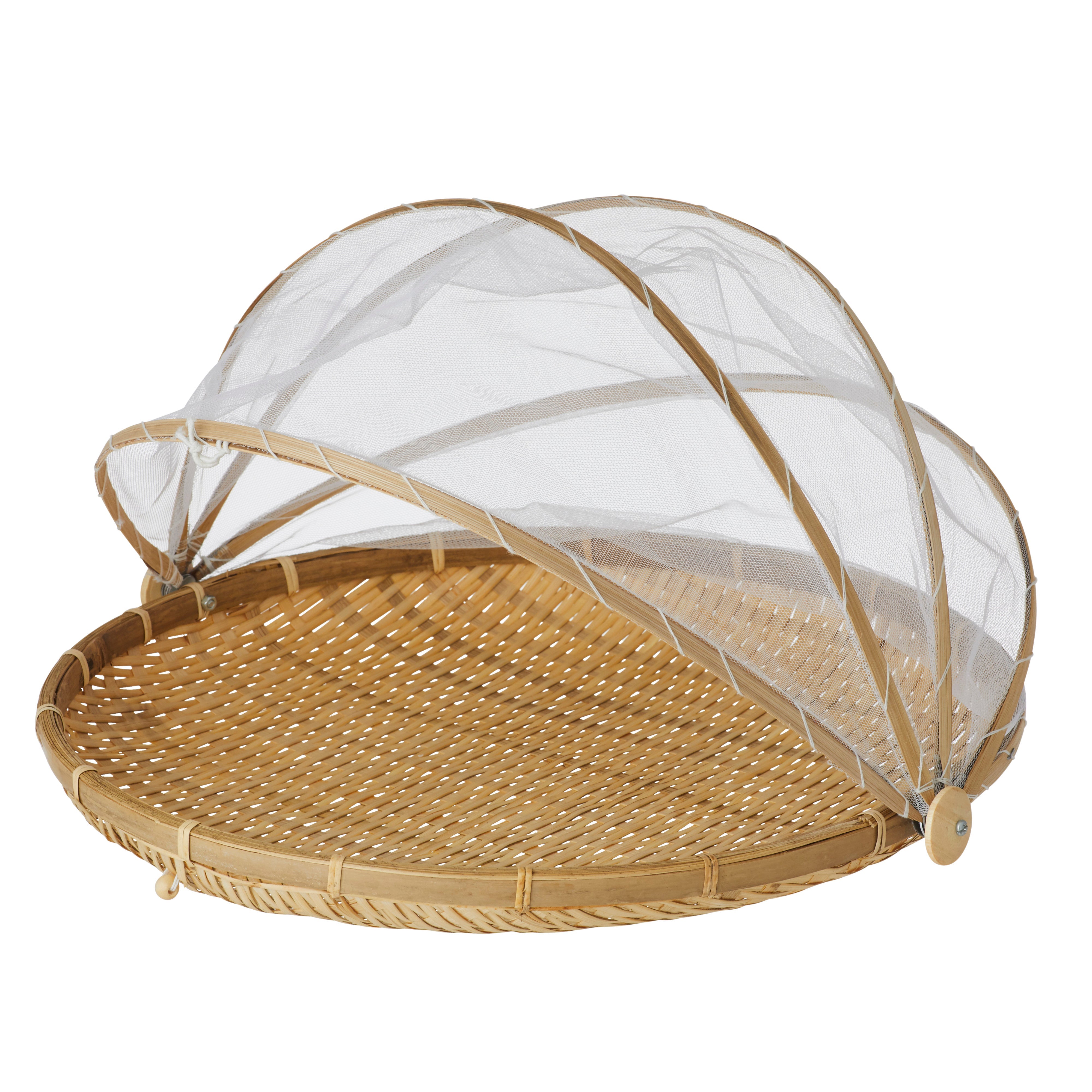 Davis & Waddell Collapsible Mesh Food Cover with Bamboo Tray Natural & 42cm White