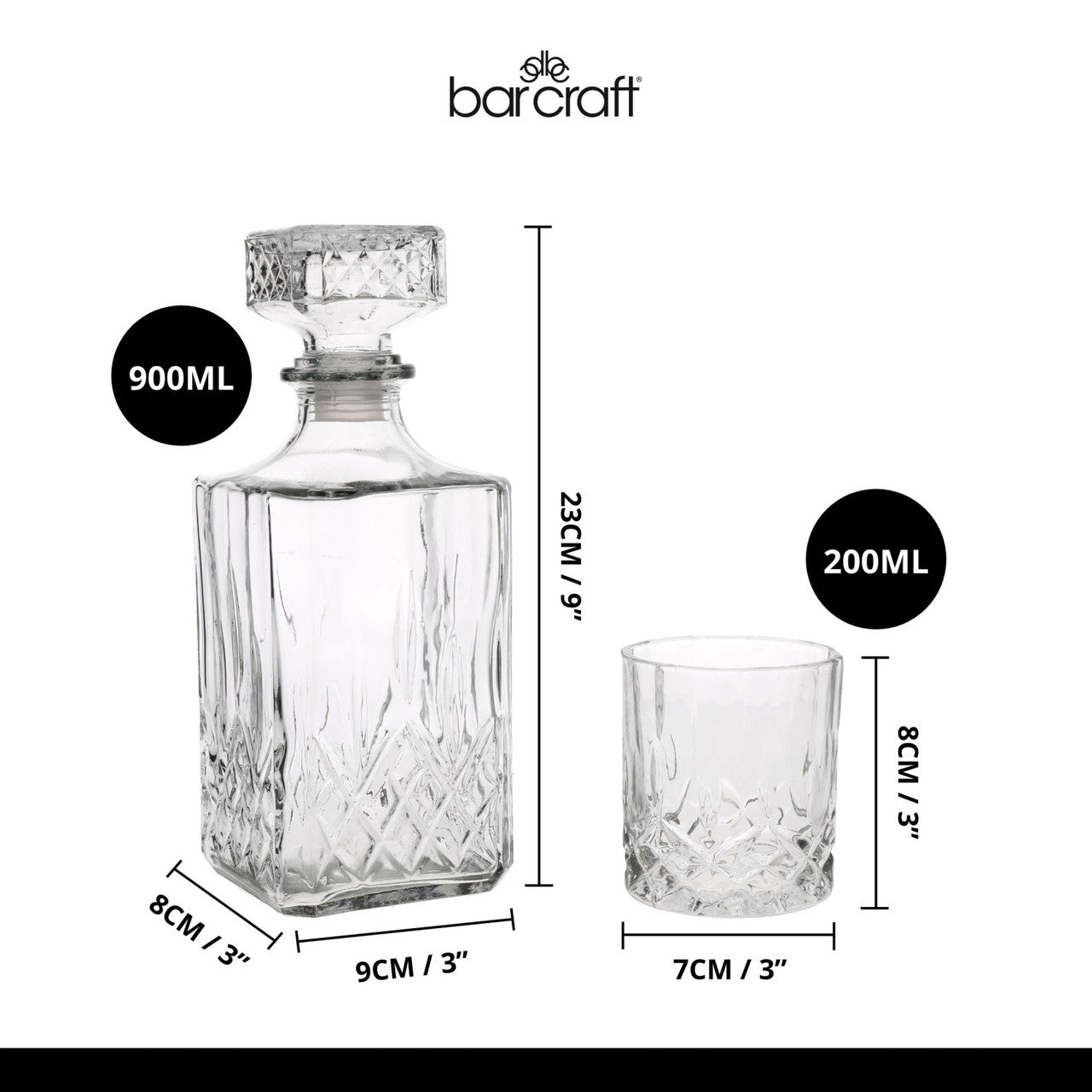 BarCraft Cut Glass Effect 900ml Decanter Set