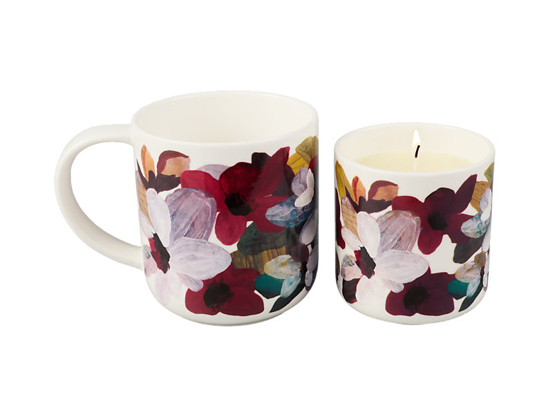 Maxwell & Williams Prudence De Marchi Magnolia Candle & Mug Giftset 180g & Burgundy 350ml