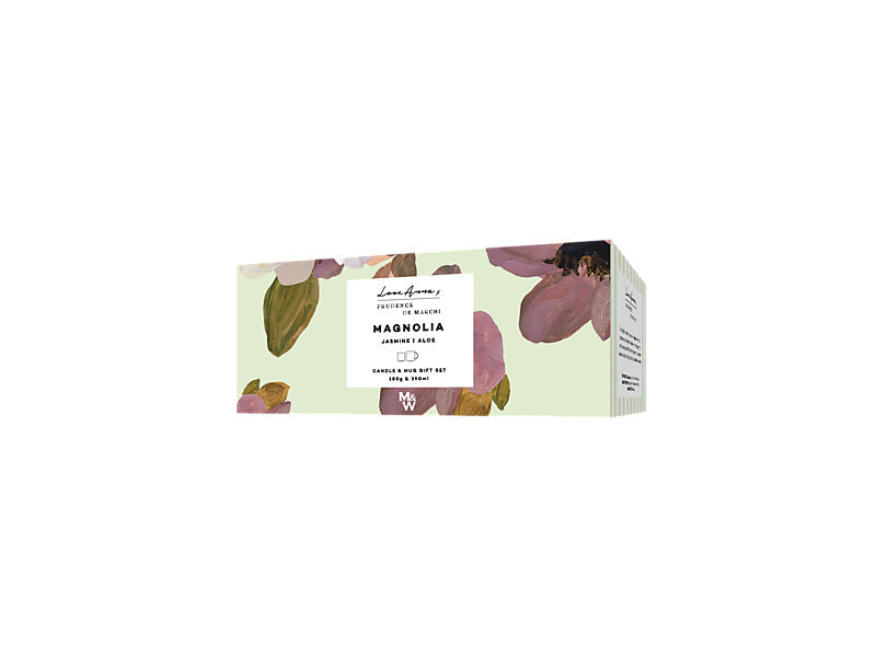 Maxwell & Williams Prudence De Marchi Magnolia Candle & Mug Giftset 180g & Burgundy 350ml