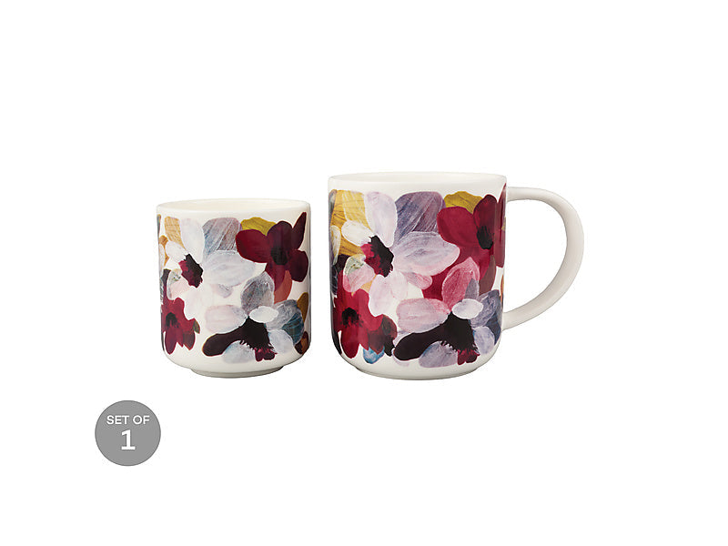 Maxwell & Williams Prudence De Marchi Magnolia Candle & Mug Giftset 180g & Burgundy 350ml