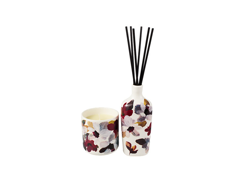 Maxwell & Williams Prudence De Marchi Magnolia 180g Candle & Dif Set Burgundy 150ml