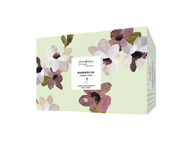 Maxwell & Williams Prudence De Marchi Magnolia 180g Candle & Dif Set Burgundy 150ml