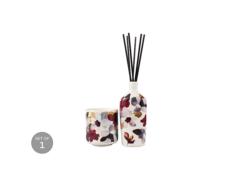Maxwell & Williams Prudence De Marchi Magnolia 180g Candle & Dif Set Burgundy 150ml