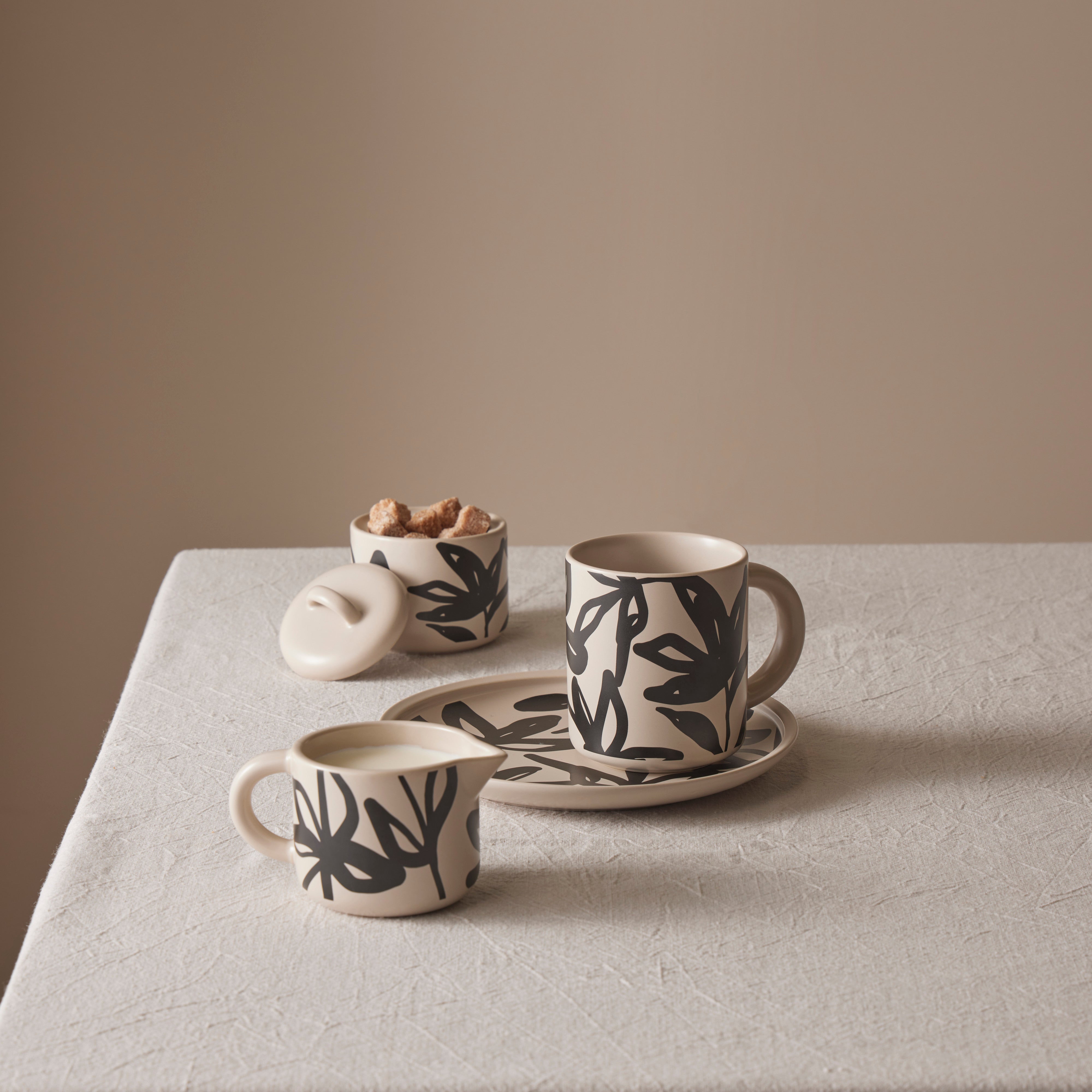 Leaf & Bean Freya Mug & Side Plate 2 Piece Set Oat & Black