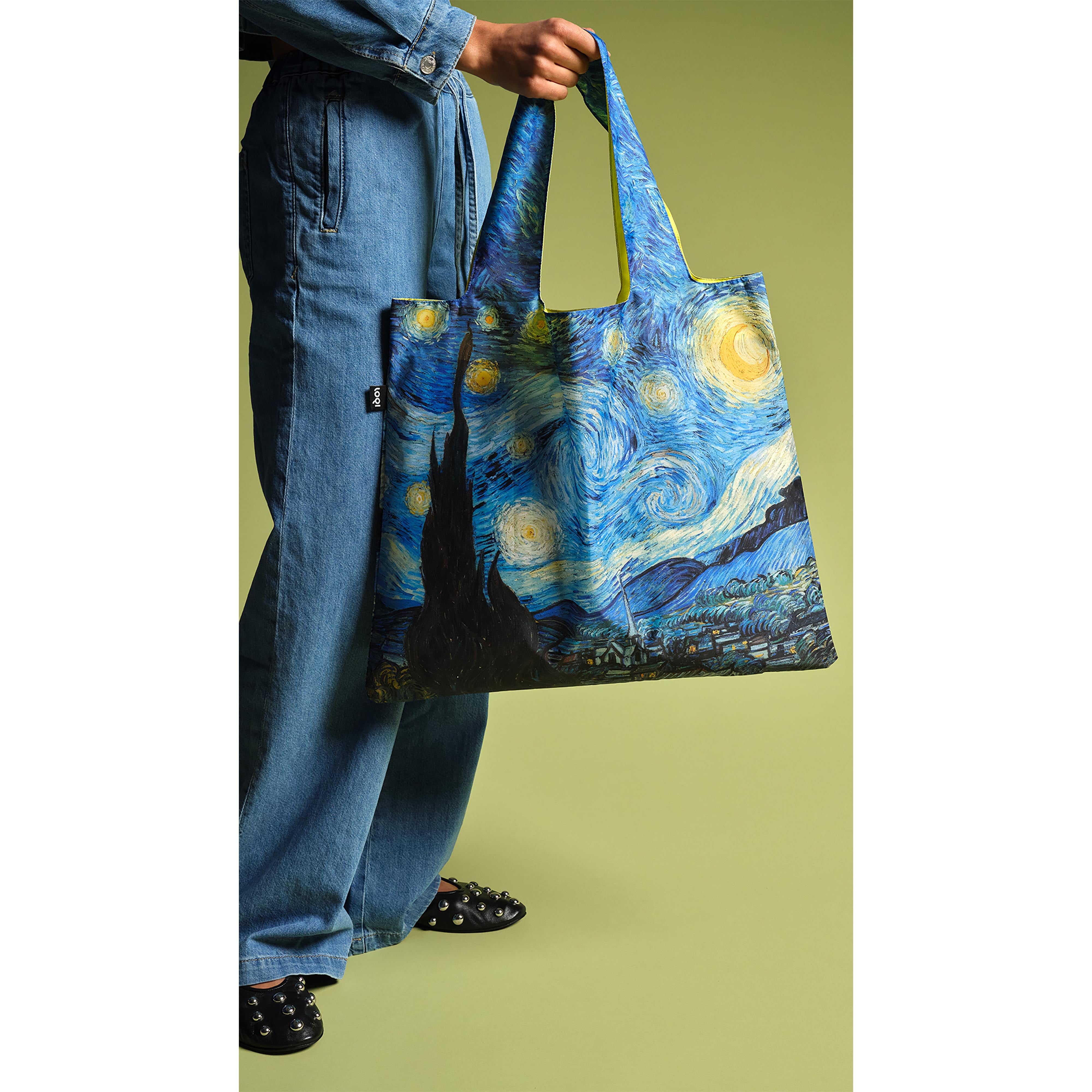 LOQI Vincent Van Gogh The Starry Night Neon Yellow Tote Bag