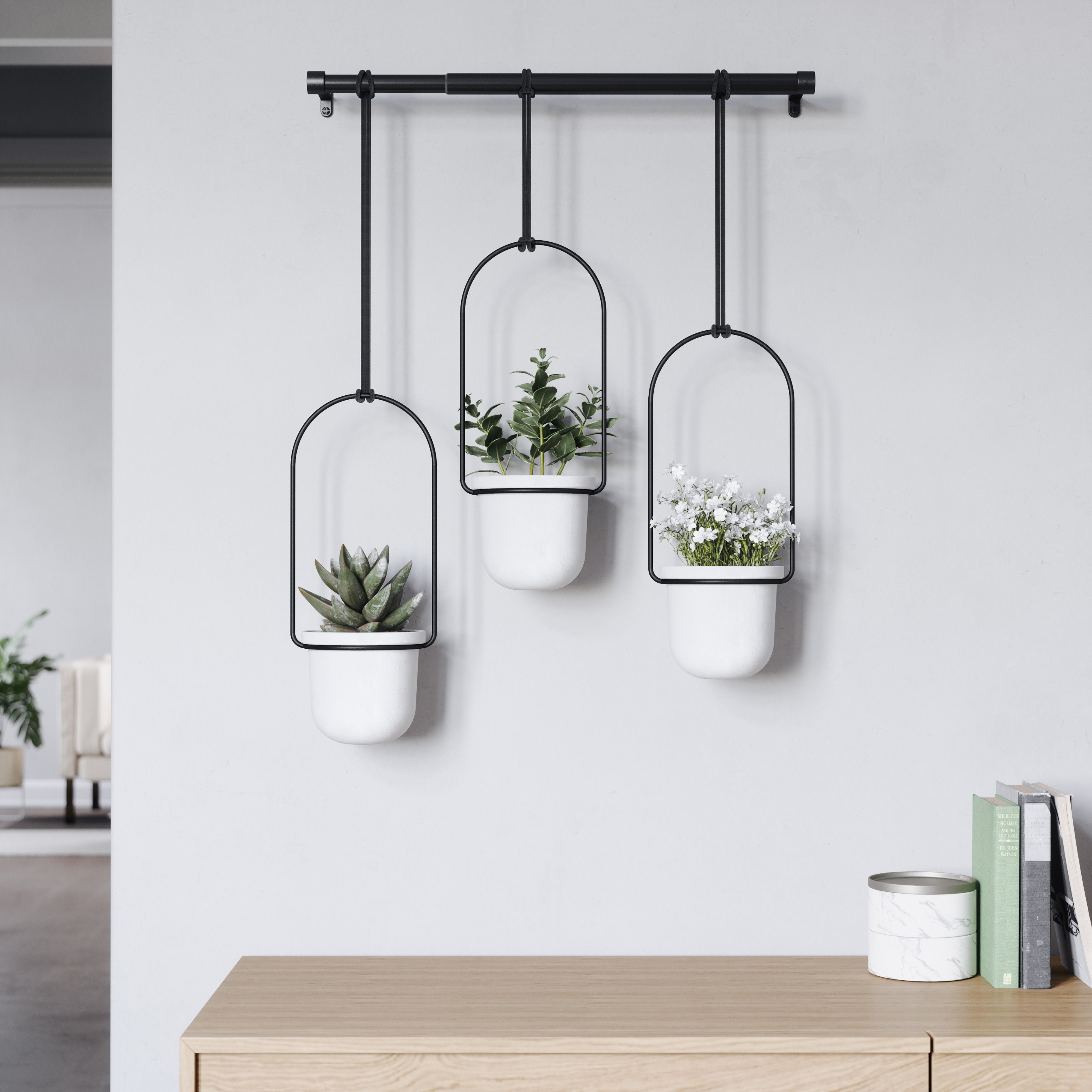 Umbra Triflora Hanging Planter White & Black