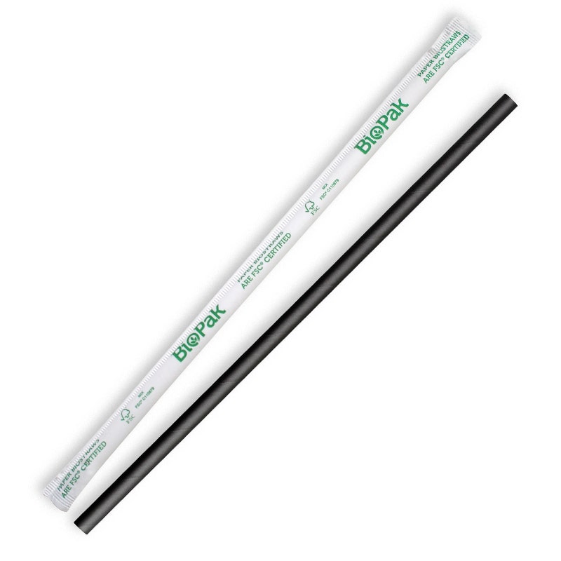 BioPak 6mm Individual Wrapped Regular Black BioStraw