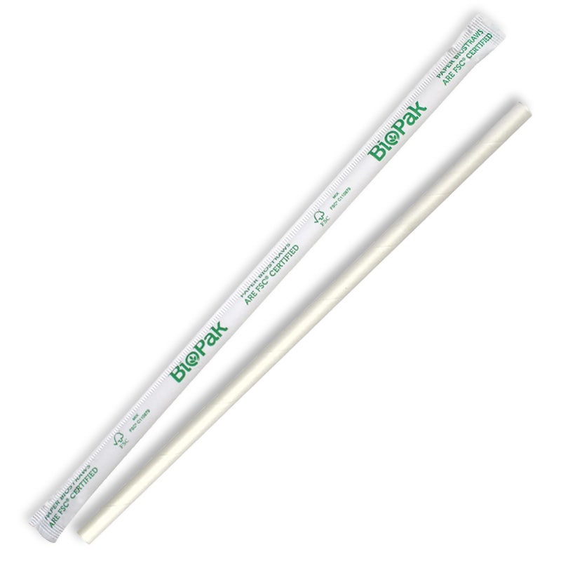 BioPak 6mm Individually Wrapped Regular White BioStraws