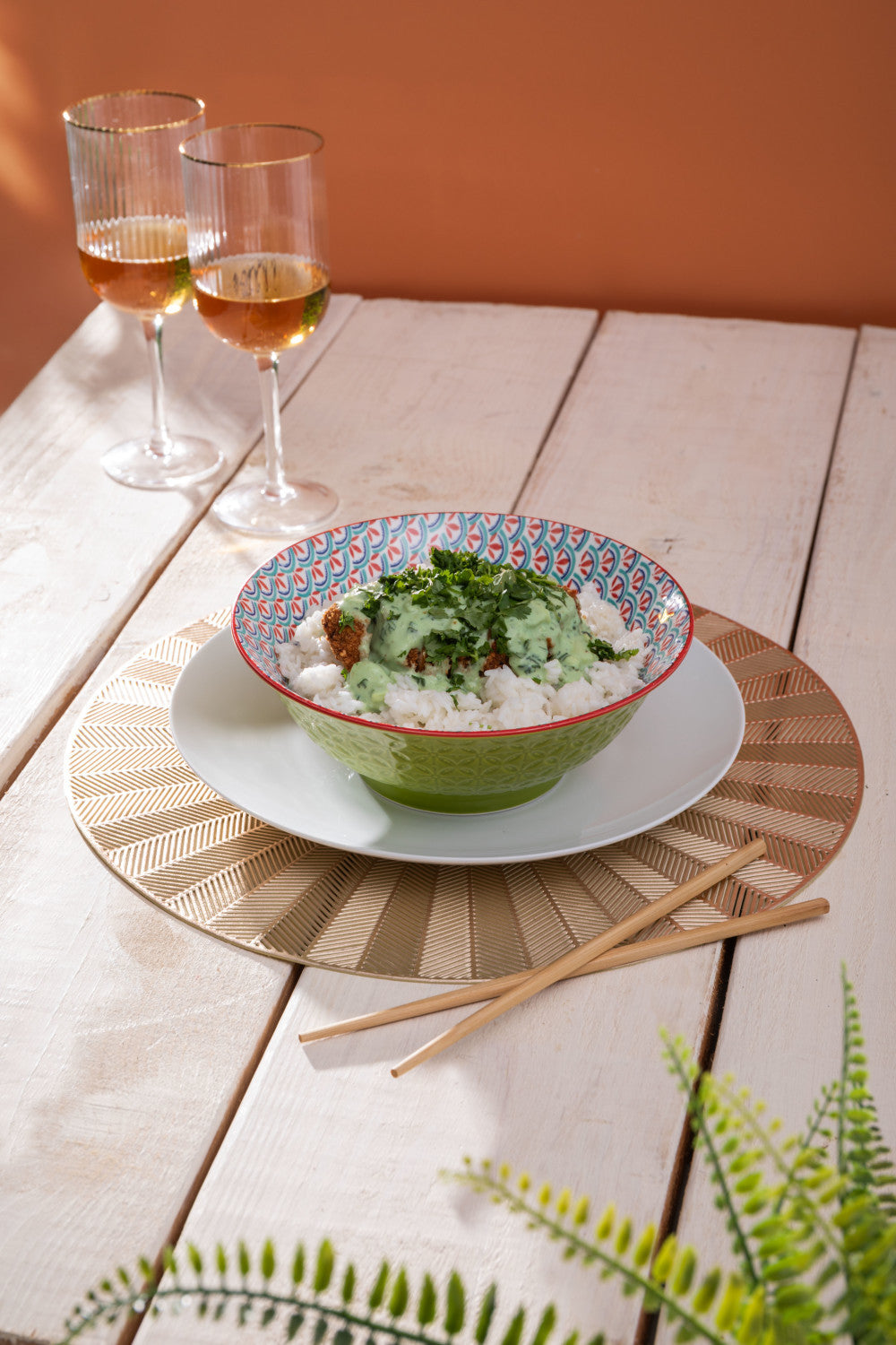 Mikasa Stoneware Ramen Bowl 21cm (Green & Blue Geometric)