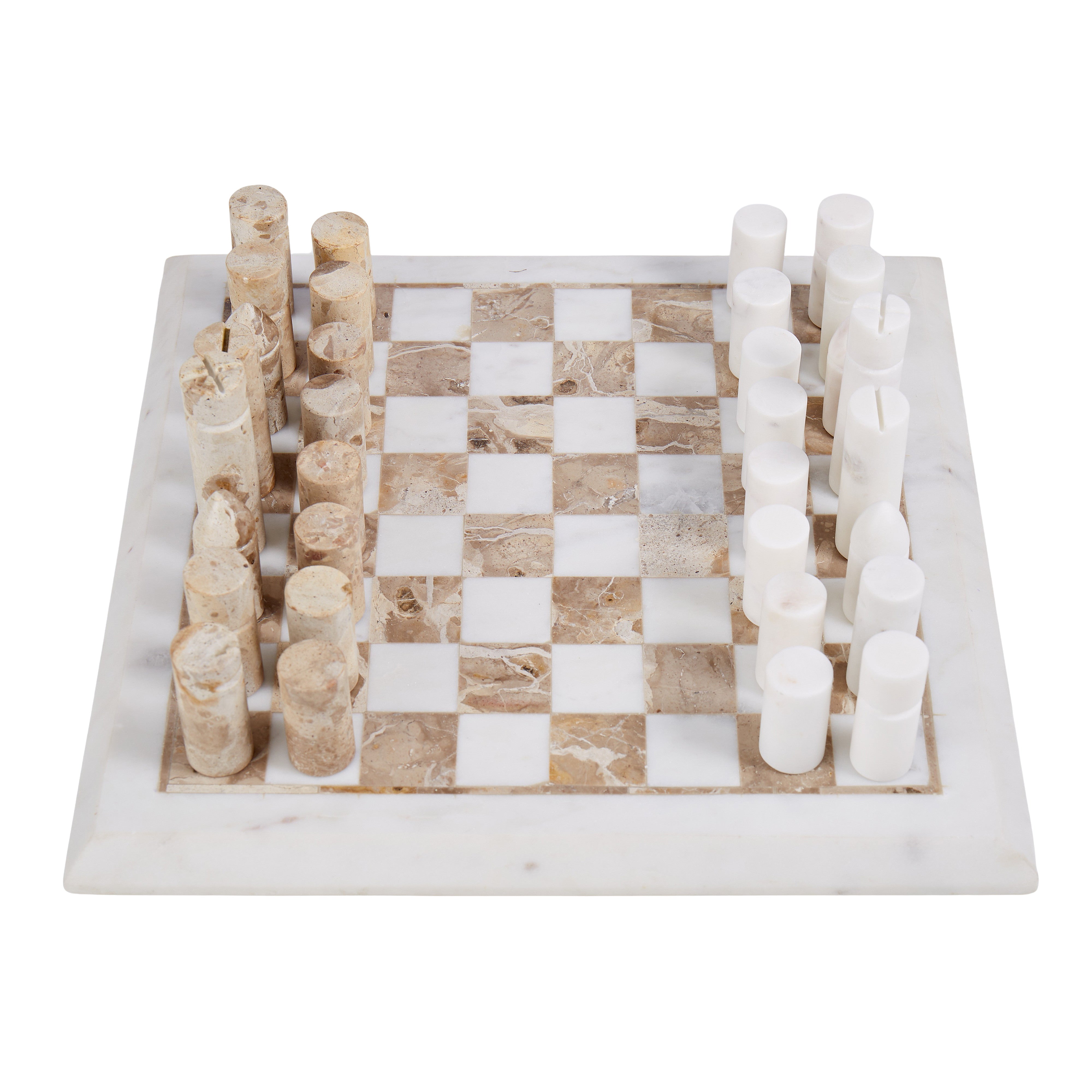 Grand Designs Marble Inlay Chess Set White & Brown