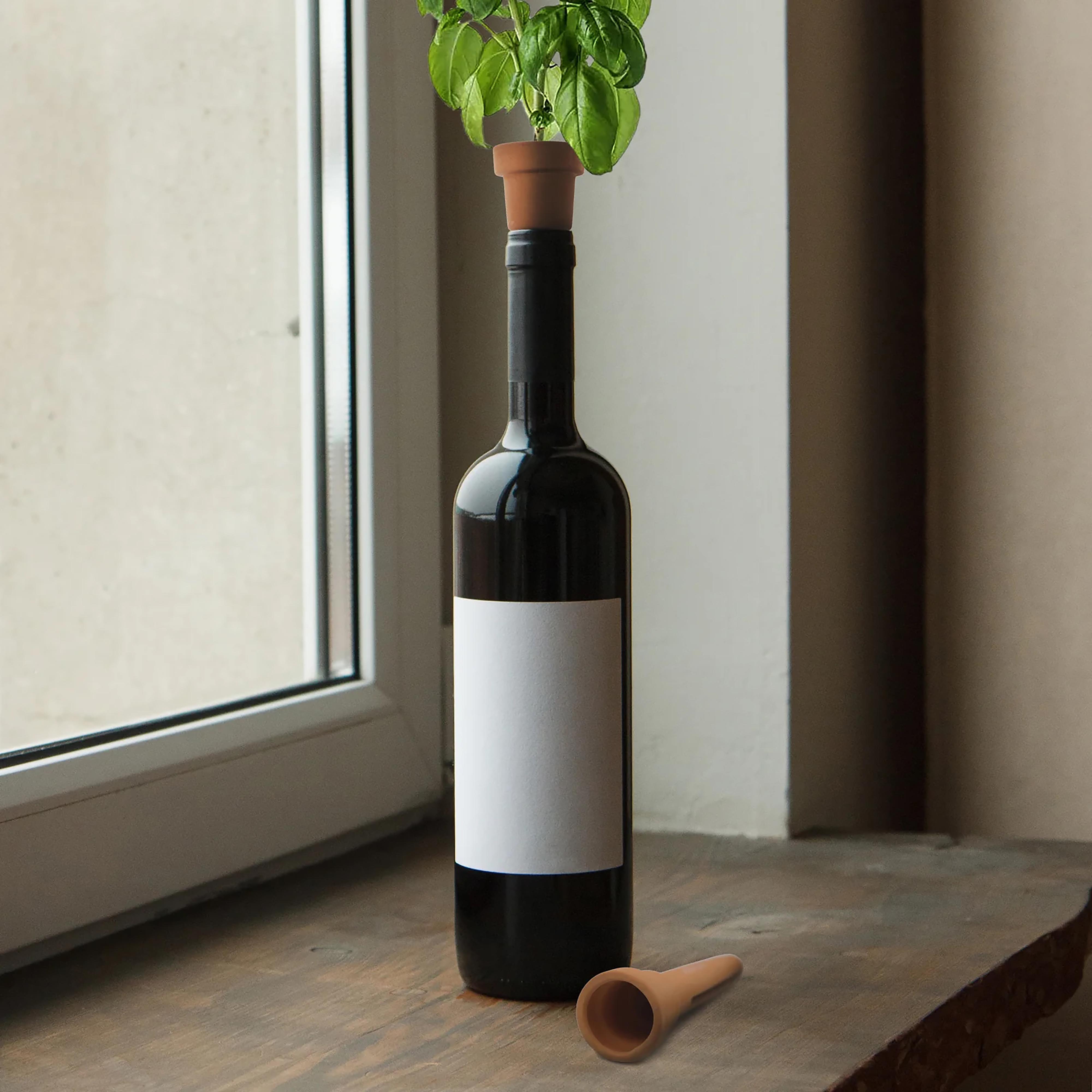 Kikkerland Bottle Top Herb Planters 3 Piece Set Brown