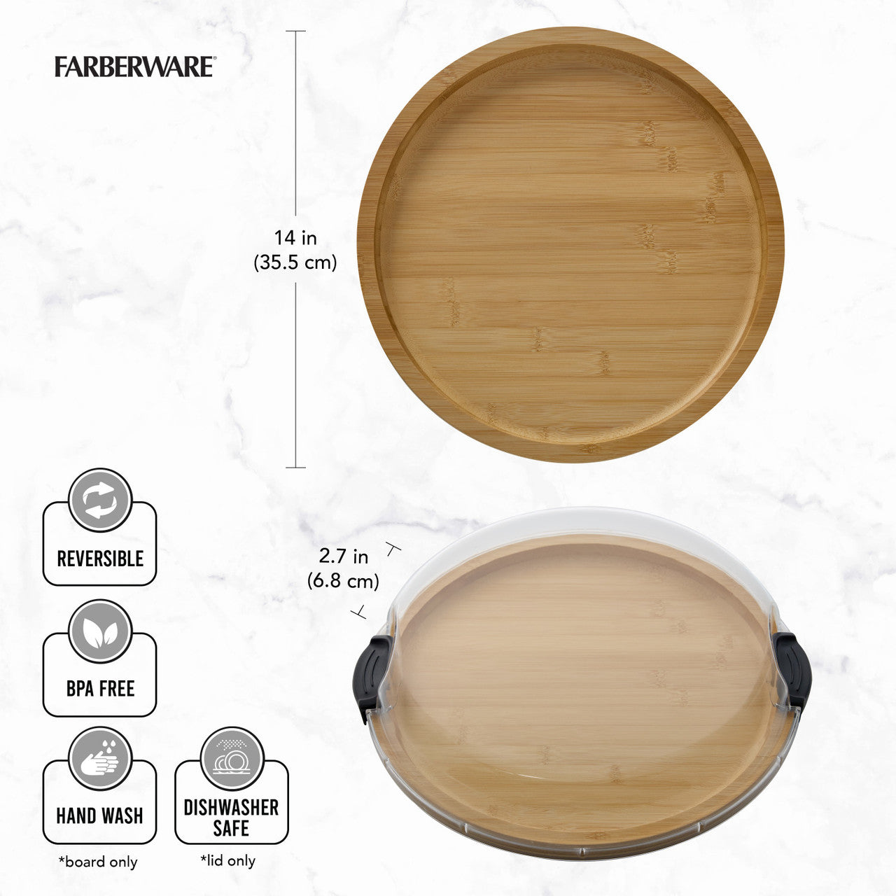 Farberware Build-a-Board Bamboo Round Snack Serving Board, 35.5cm