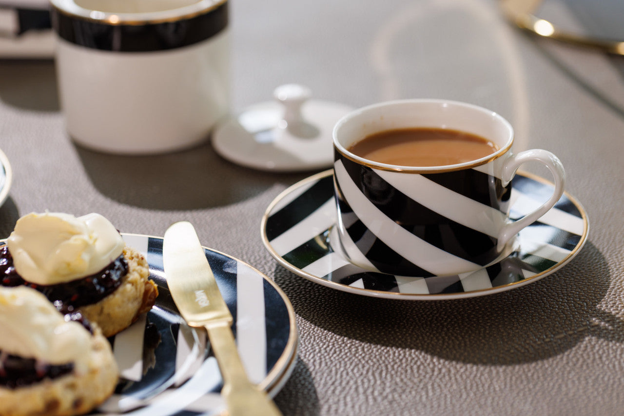 Mikasa Luxe Deco Fine China Tea Cup & Saucer Set 2 Piece 250ml (Geo Pattern)