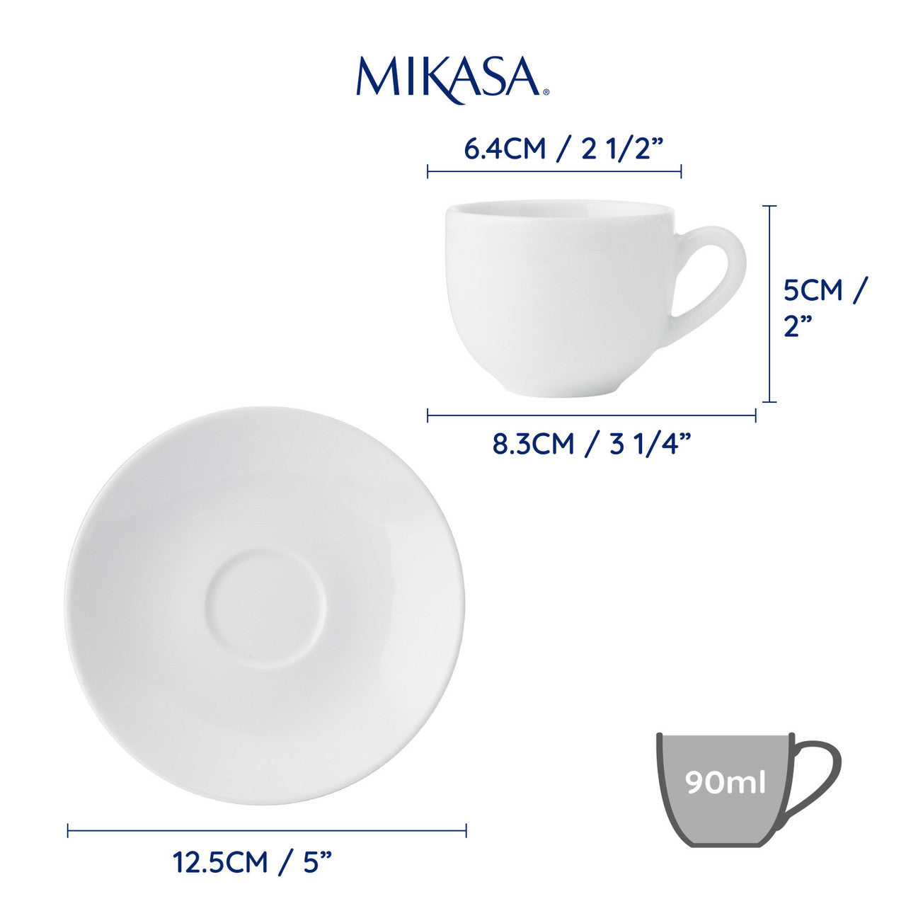 Mikasa Chalk Porcelain Espresso Cup & Saucer Set 2 Piece 90ml (White)
